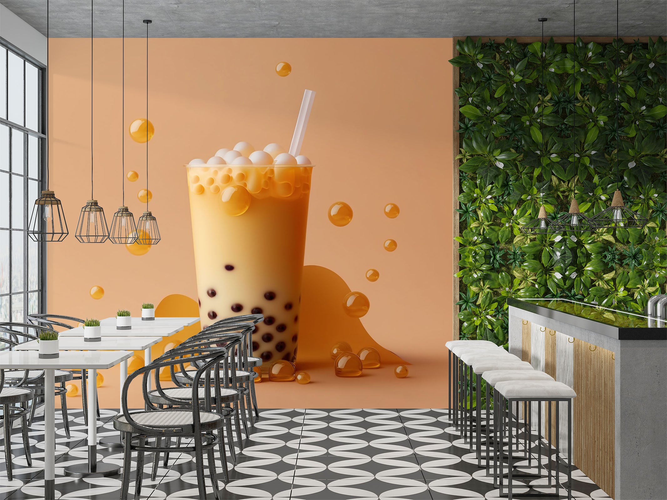 3D Pearl Tea 2103 Fruit Bubble Tea Milk Tea Shop Wall Murals