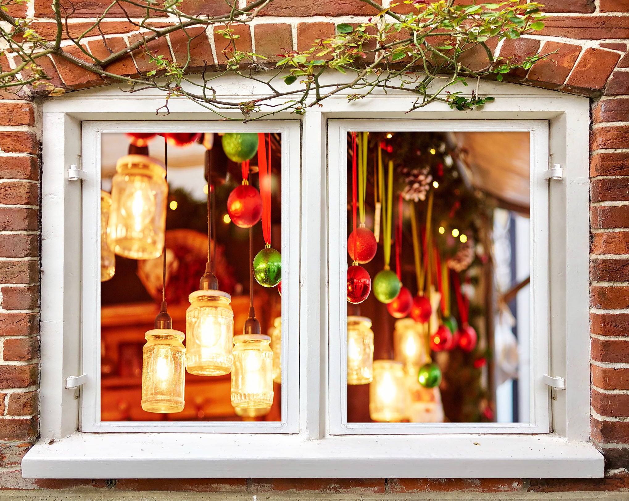 3D Wishing Lantern 1005 Christmas Window Film Print Sticker Cling Stained Glass Xmas