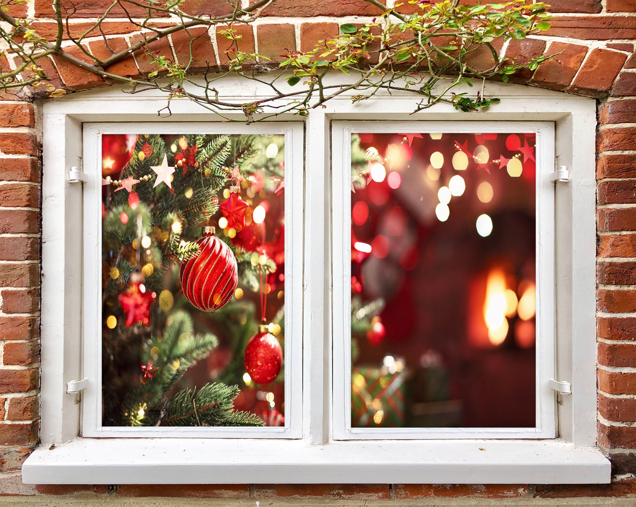 3D Red Ball Light 1031 Christmas Window Film Print Sticker Cling Stained Glass Xmas