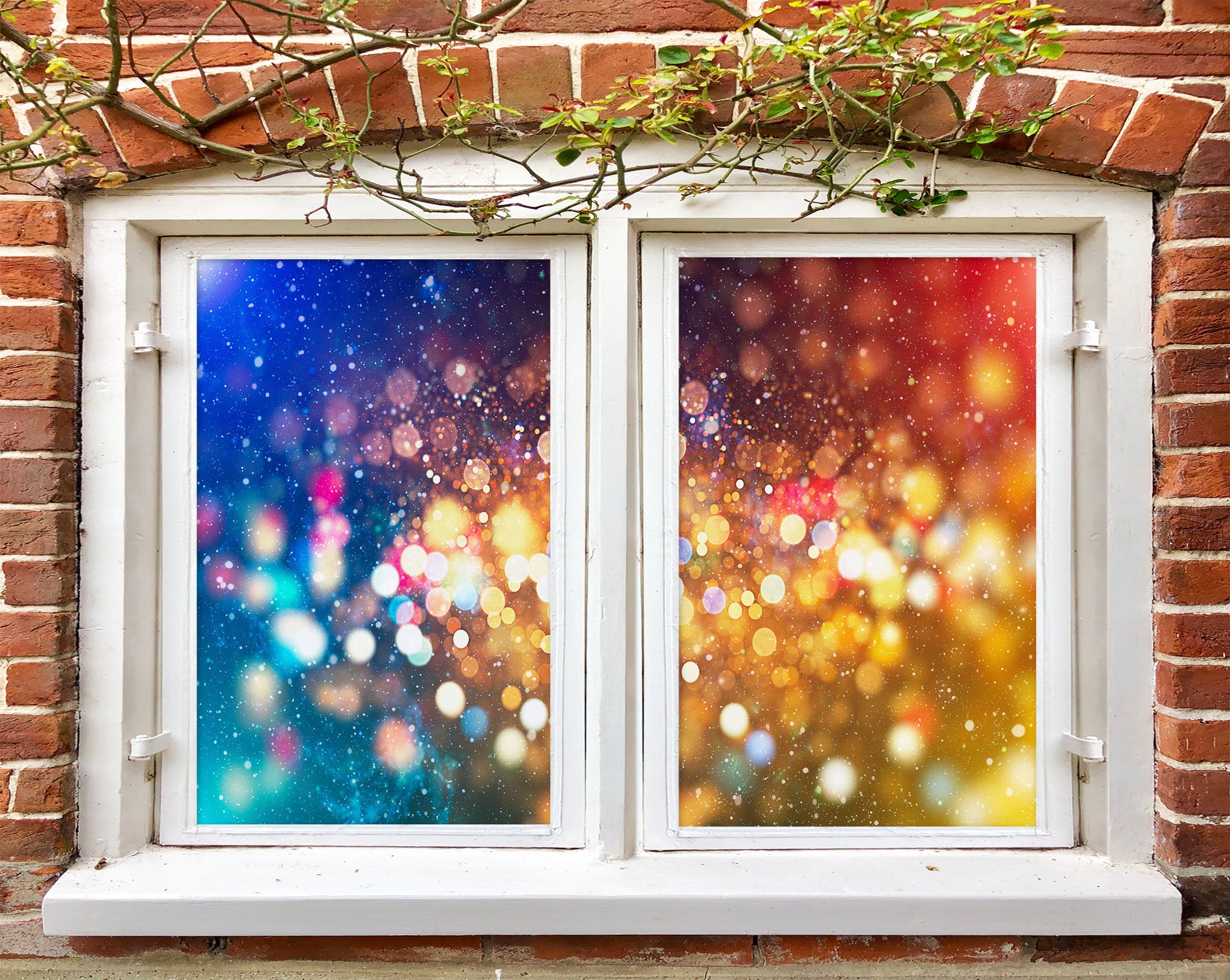 3D Color Neon 1052 Christmas Window Film Print Sticker Cling Stained Glass Xmas