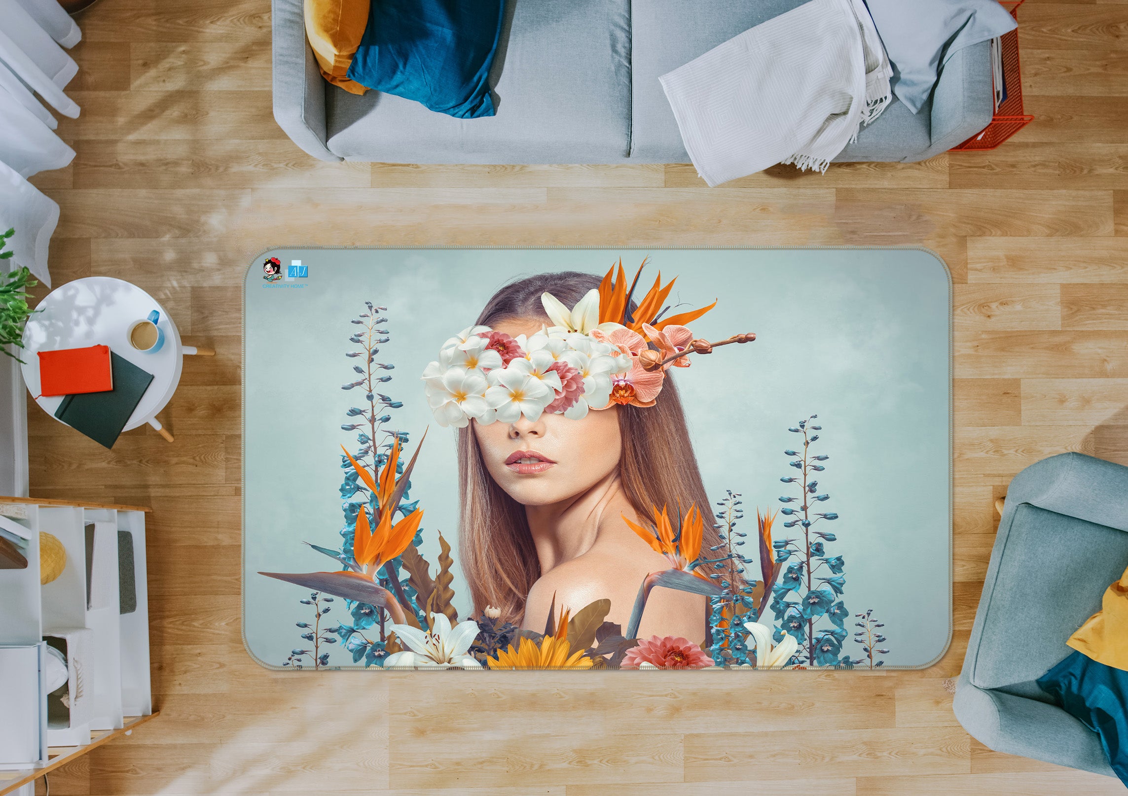 3D Woman Flower 3074 Rug Non Slip Rug Mat