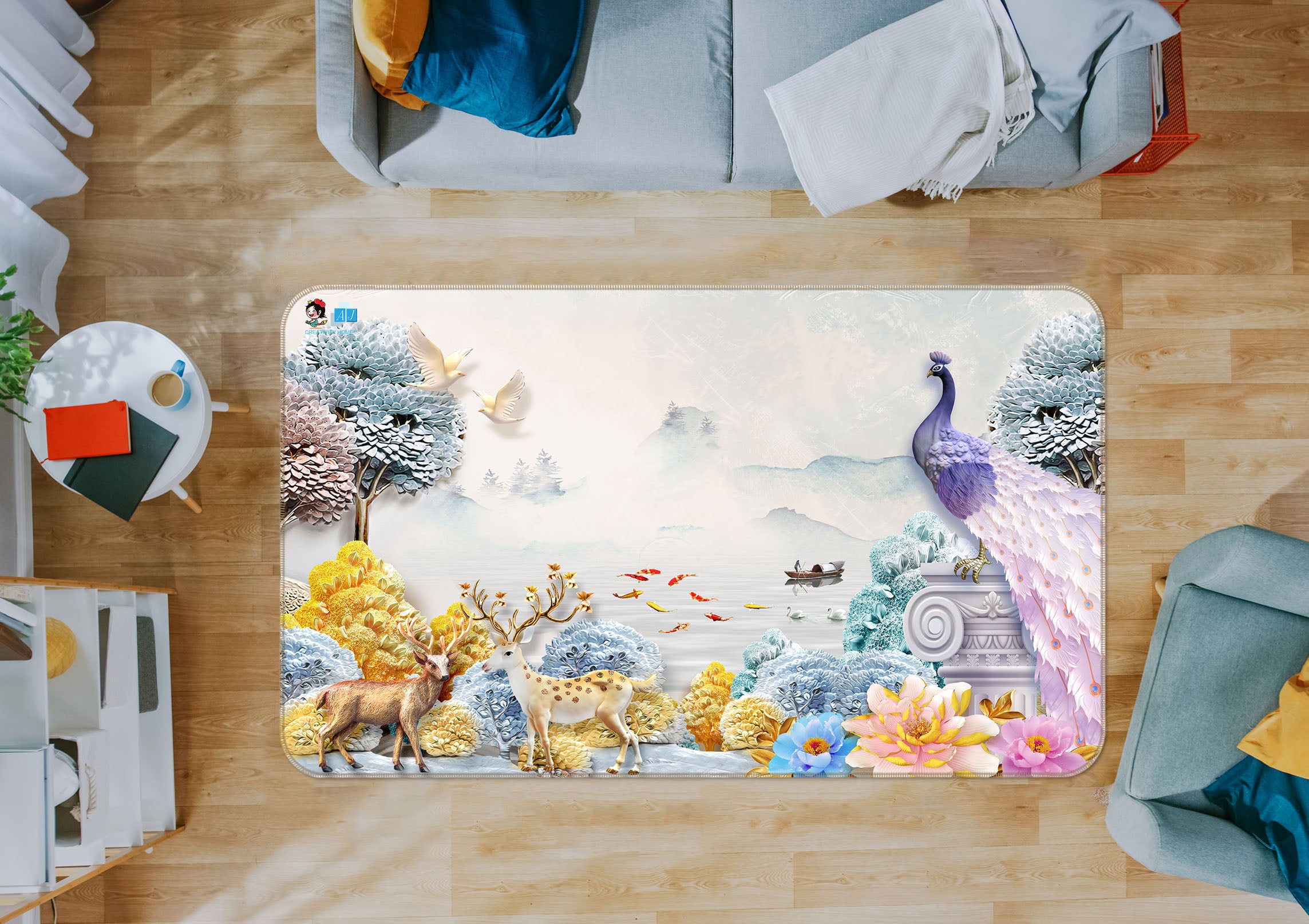 3D Beautiful Peacock 3054 Rug Non Slip Rug Mat