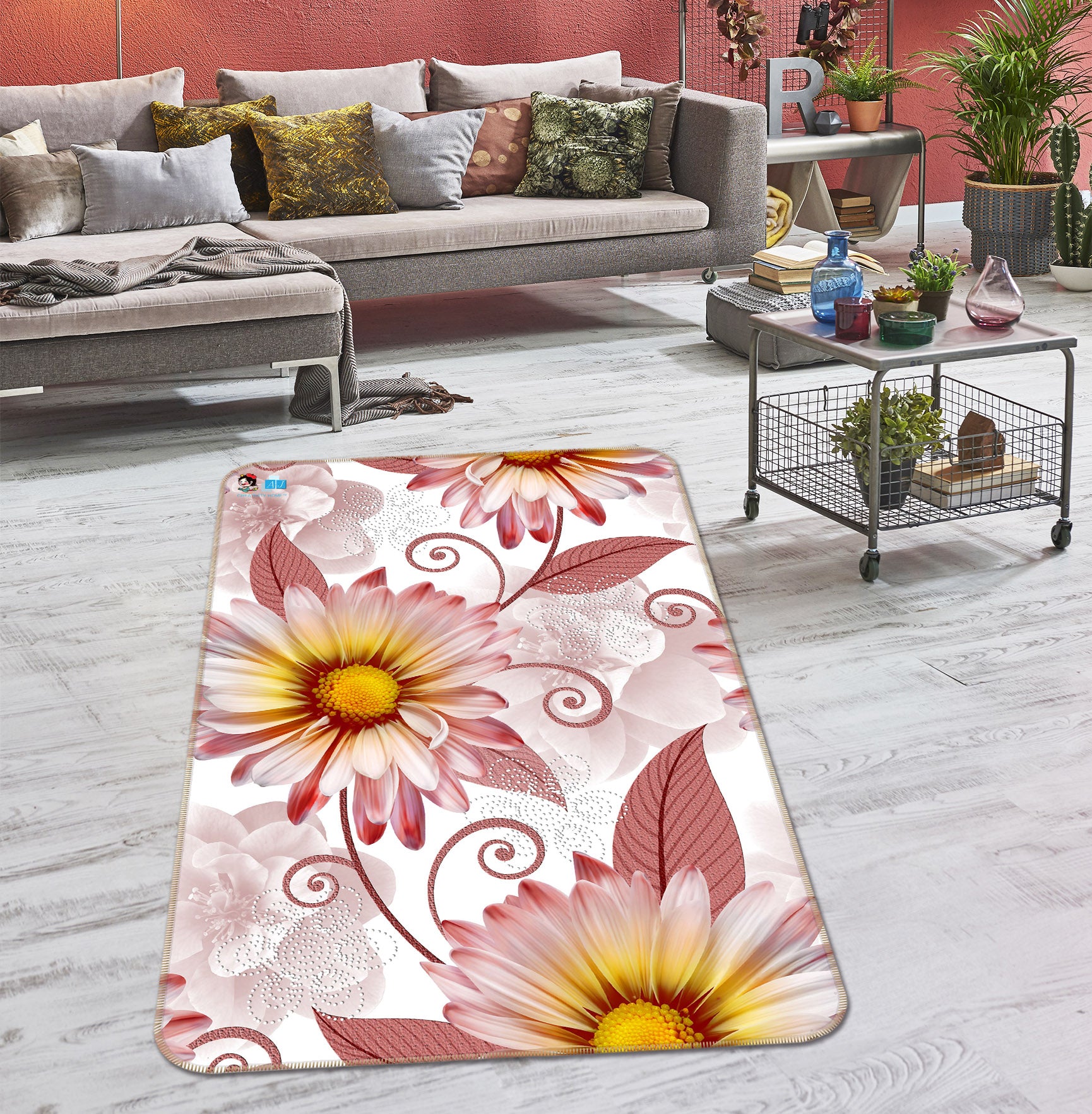 3D Pink Flower 3090 Rug Non Slip Rug Mat
