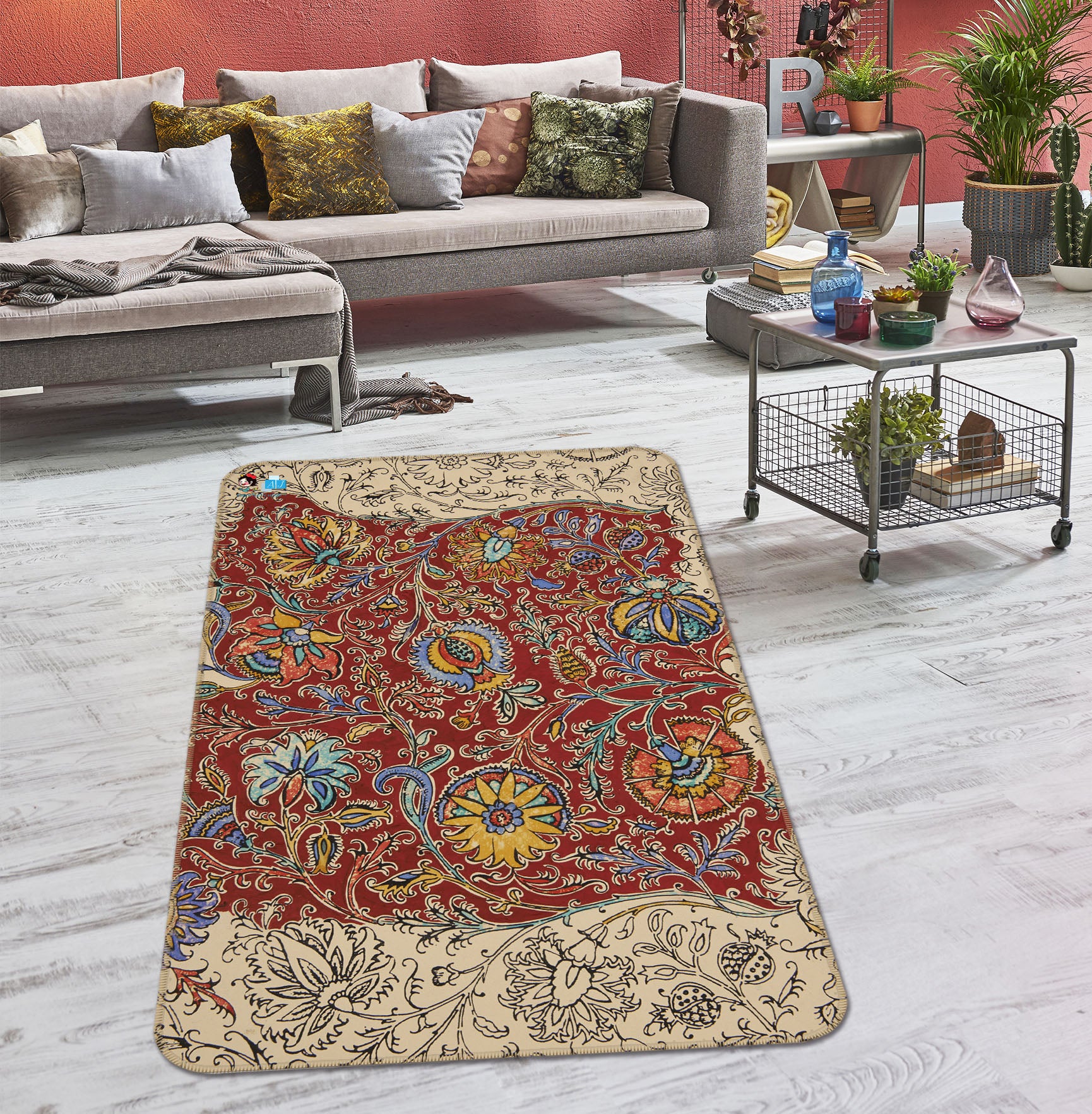 3D Red Pattern 3081 Rug Non Slip Rug Mat