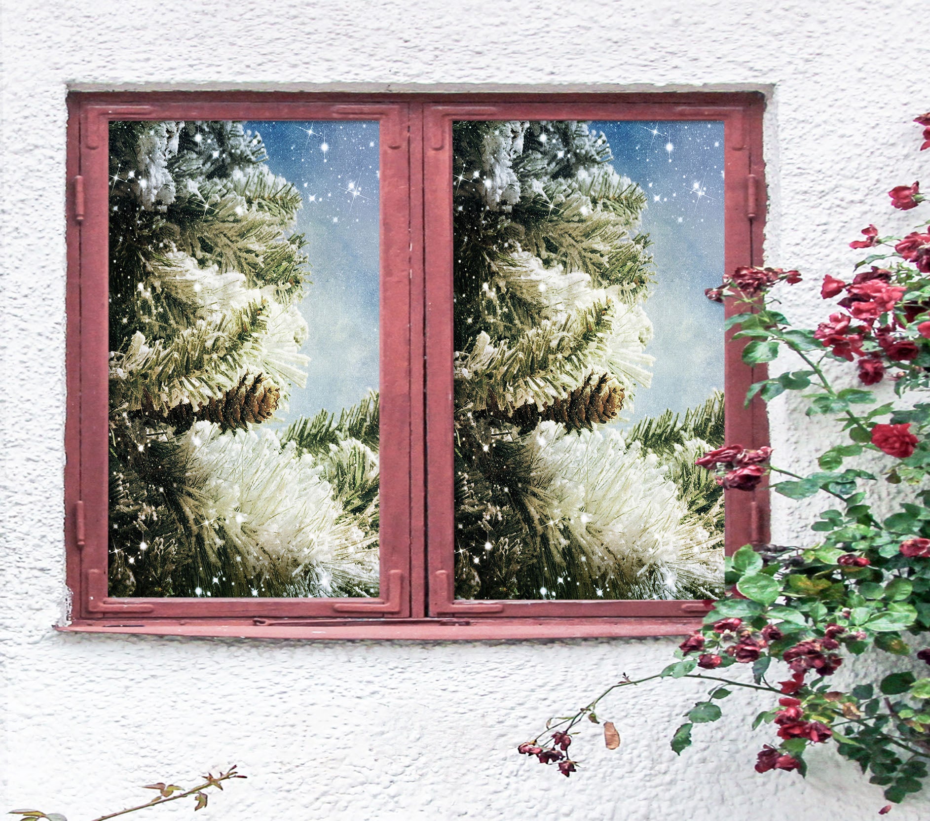 3D Star Tree 1014 Christmas Window Film Print Sticker Cling Stained Glass Xmas