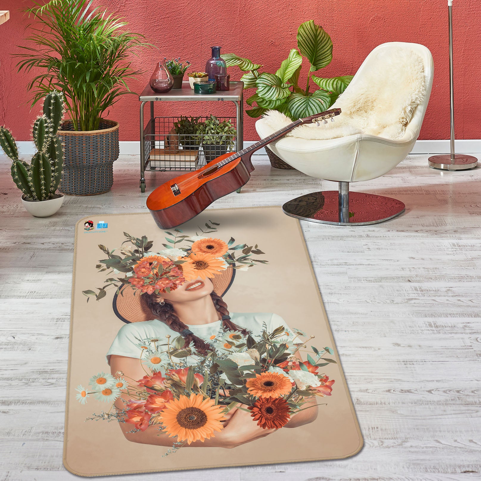 3D Flower Girl 3099 Rug Non Slip Rug Mat