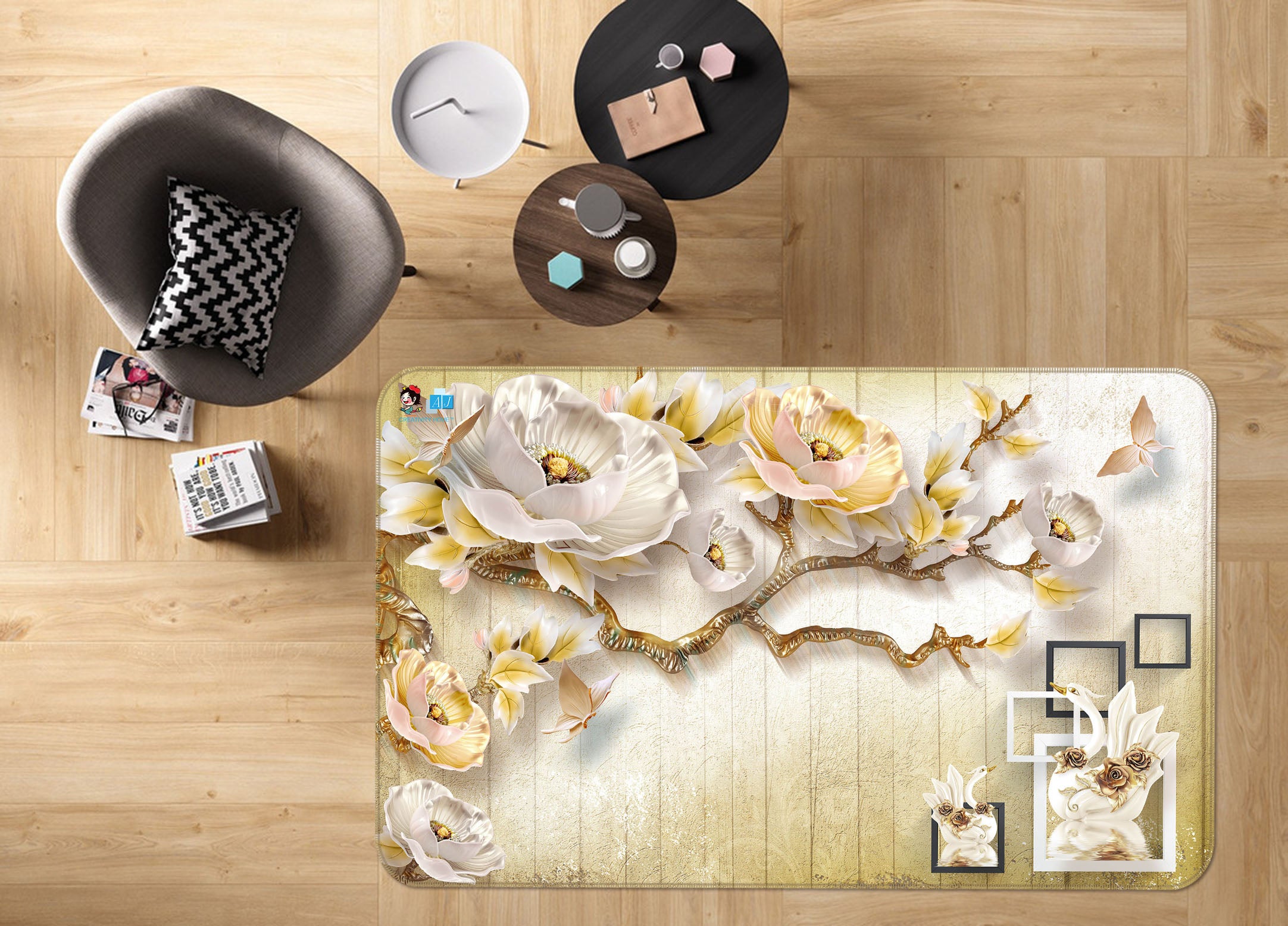 3D Flower Branch 3061 Rug Non Slip Rug Mat