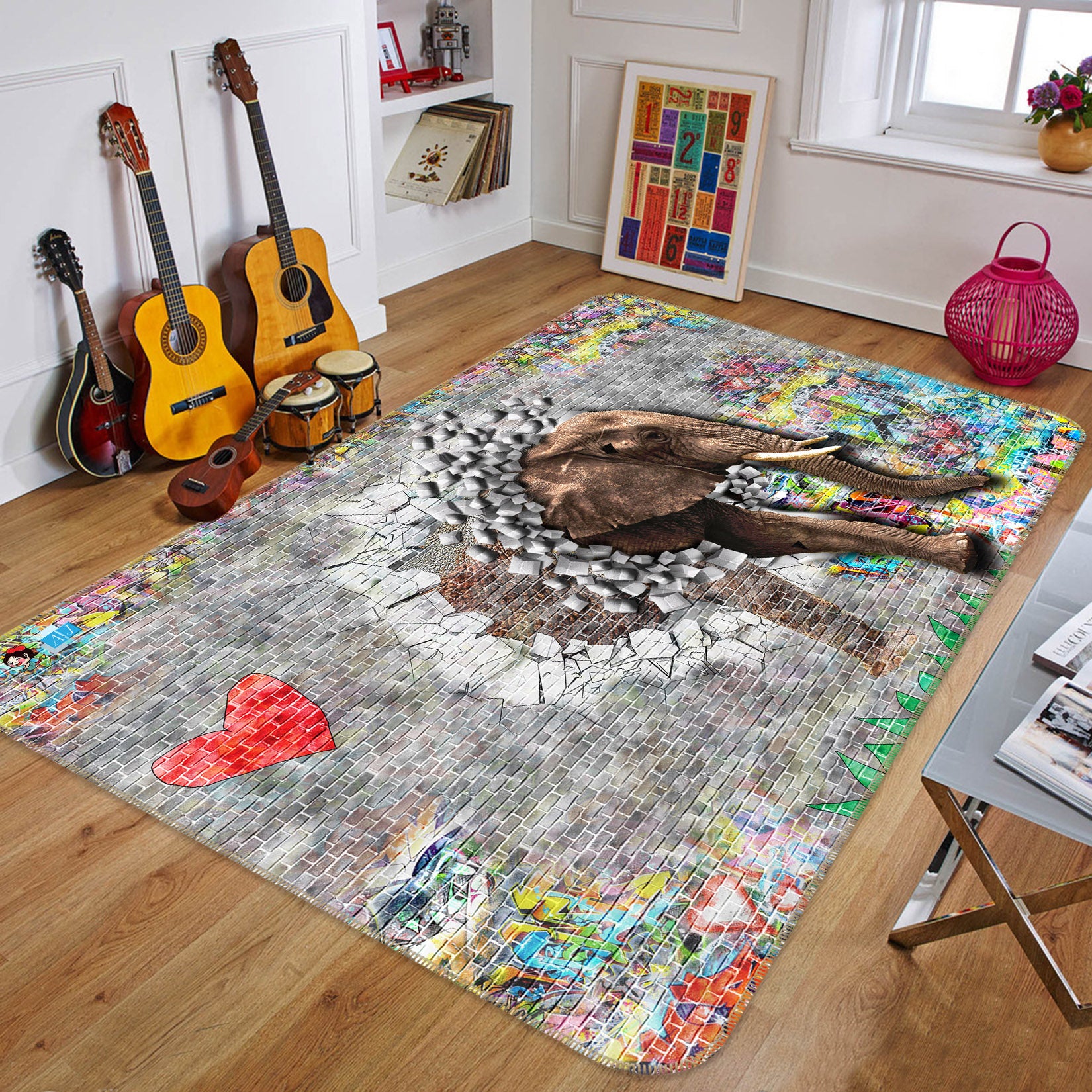 3D Elephant Love 3026 Rug Non Slip Rug Mat