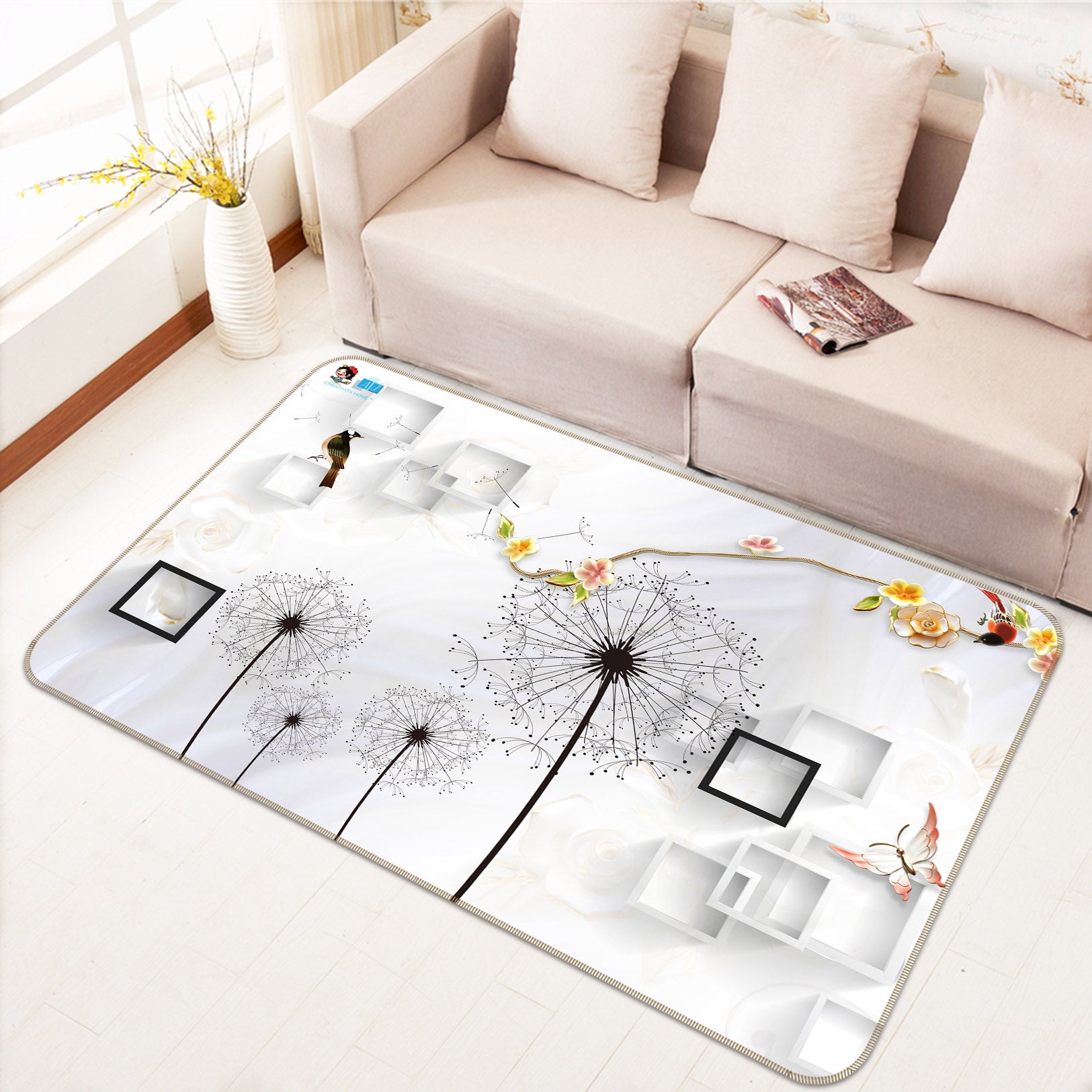 3D Dandelion 3037 Rug Non Slip Rug Mat