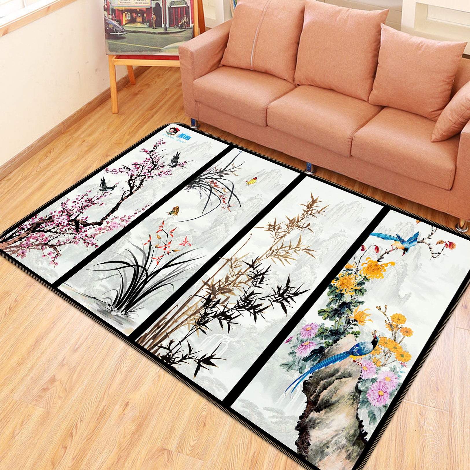 3D Chinese Style 3067 Rug Non Slip Rug Mat