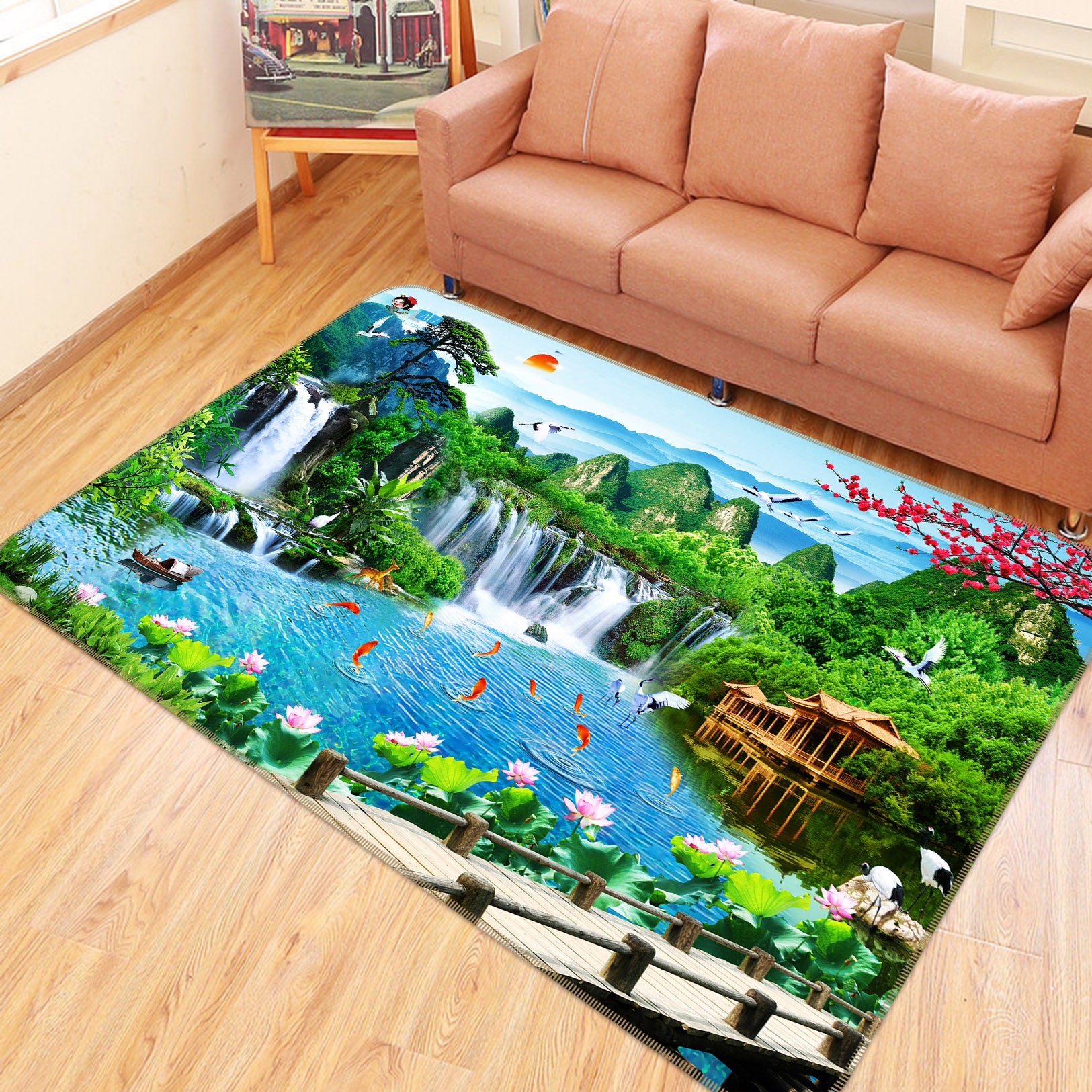 3D Waterfall View 3044 Rug Non Slip Rug Mat