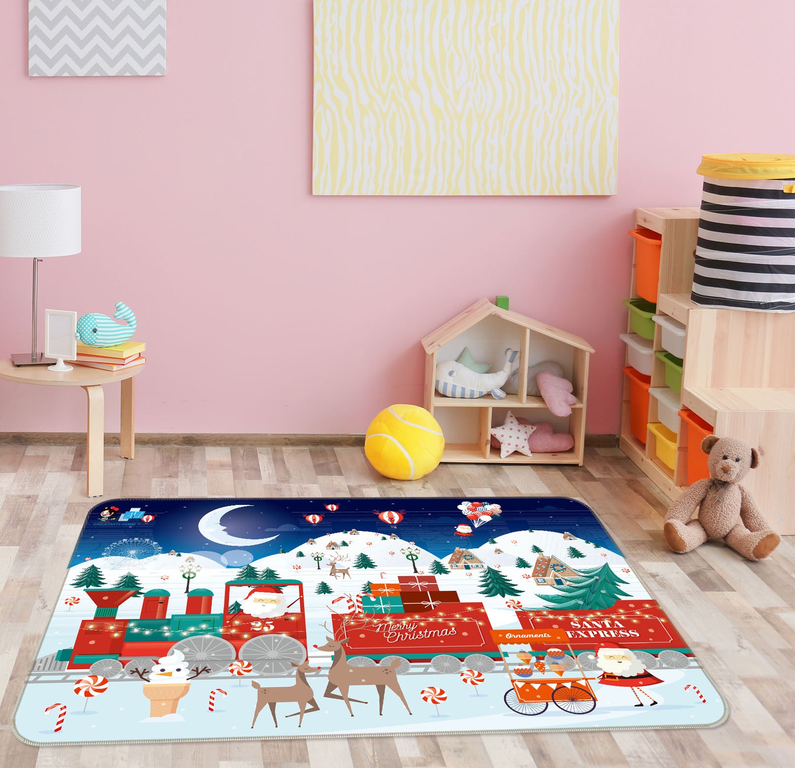3D Christmas Train 3014 Rug Non Slip Rug Mat