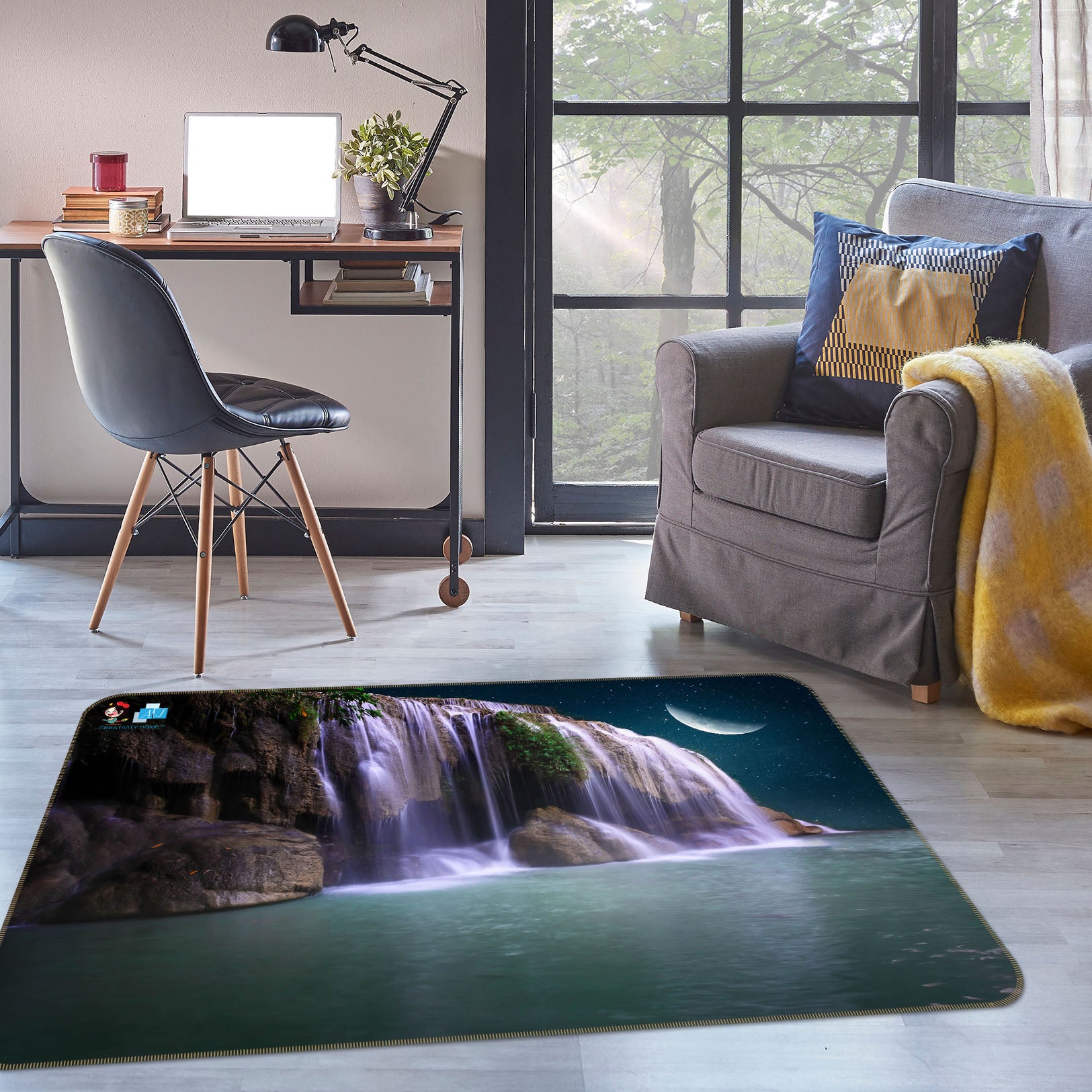 3D Waterfall Moon 3024 Rug Non Slip Rug Mat