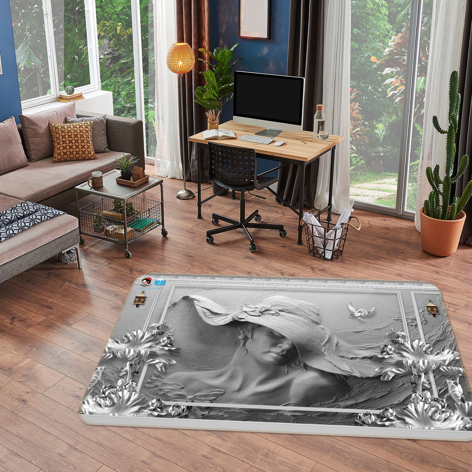 3D Hat Woman 3062 Rug Non Slip Rug Mat