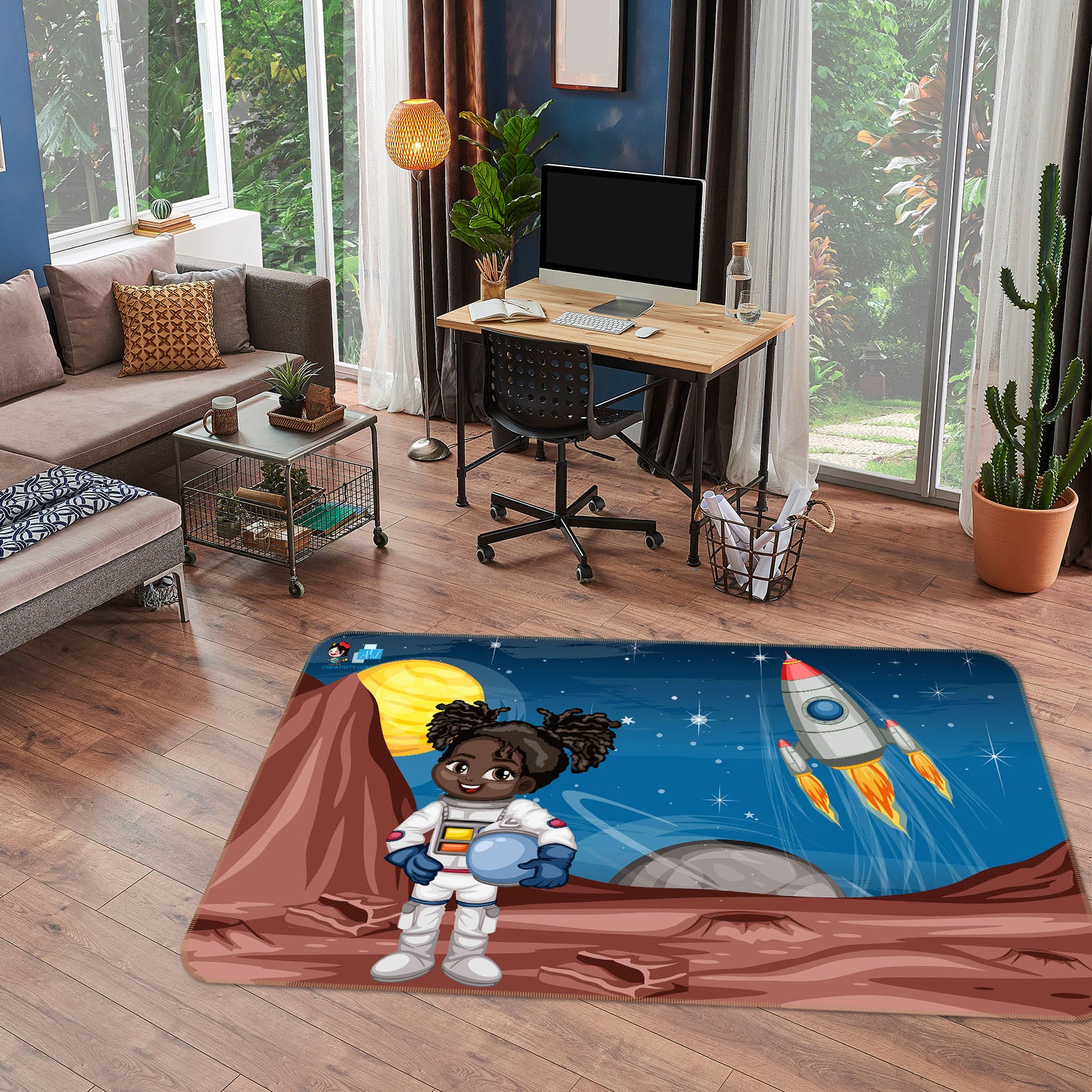 3D Rocket Astronaut 3027 Rug Non Slip Rug Mat