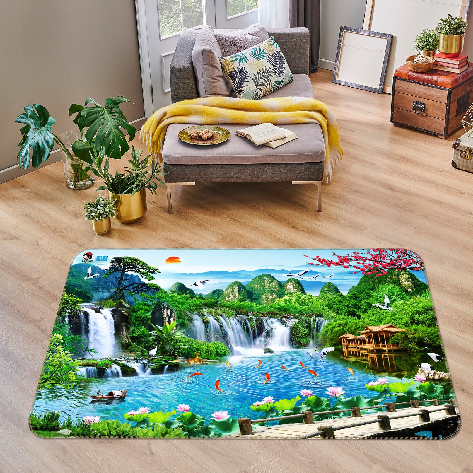 3D Waterfall View 3044 Rug Non Slip Rug Mat