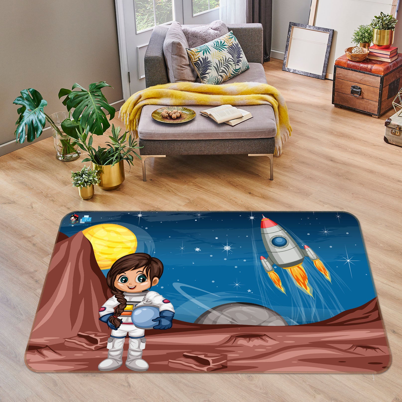 3D Cartoon Astronaut 3029 Rug Non Slip Rug Mat