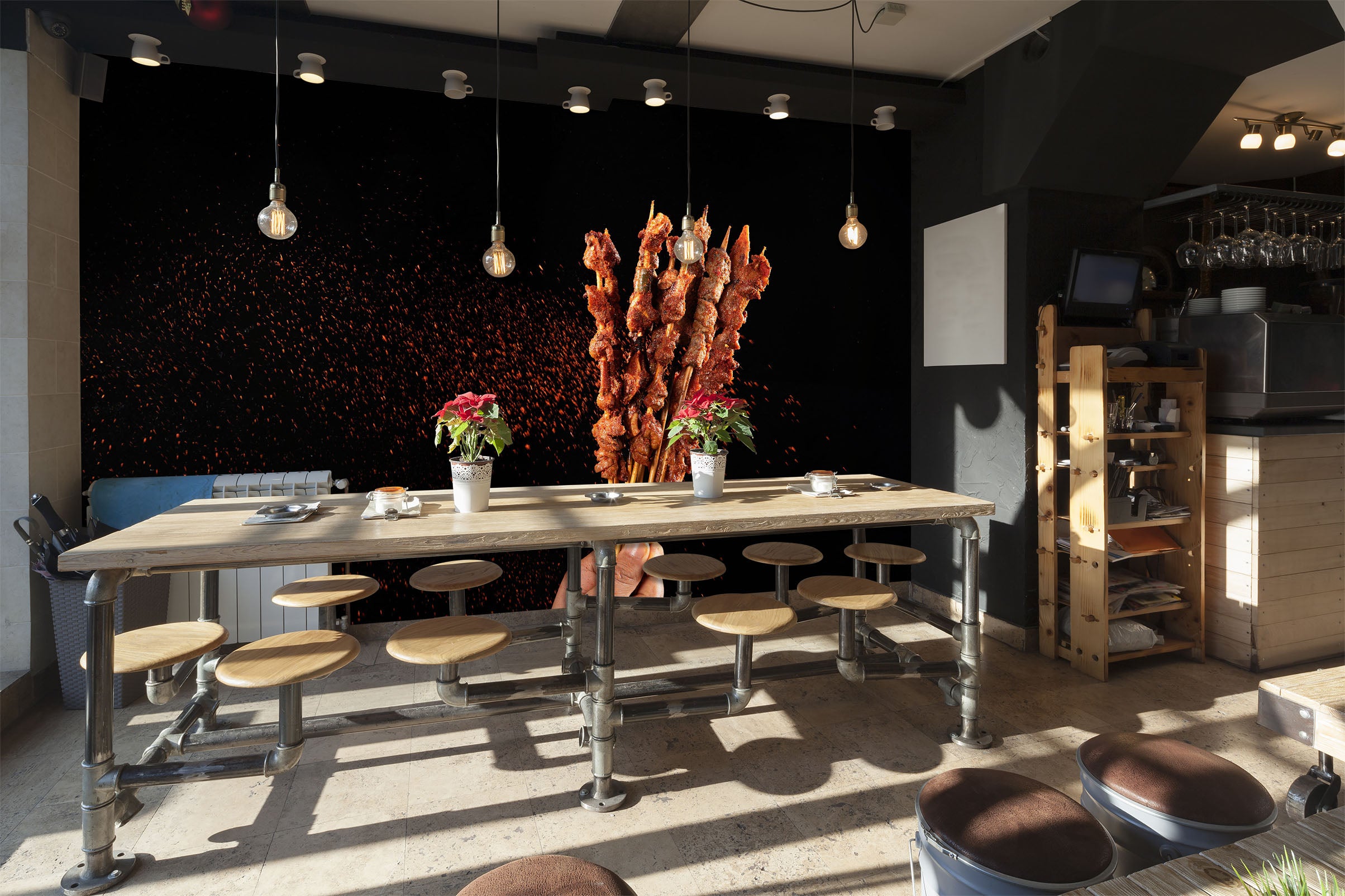 3D Grill Kebab Shop BBQ 345 Wall Mural Wall Murals Commercial