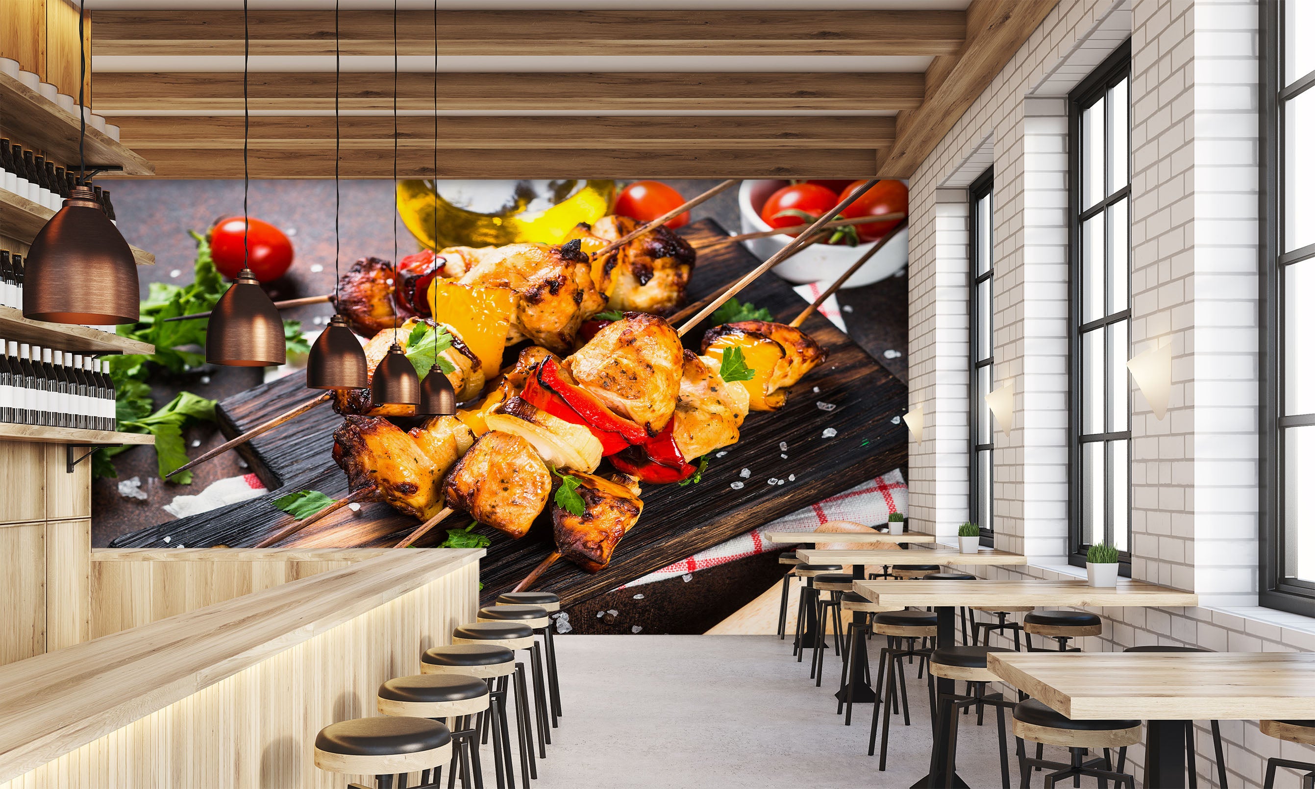 3D Grill Kebab Shop BBQ 321 Wall Mural Wall Murals Commercial