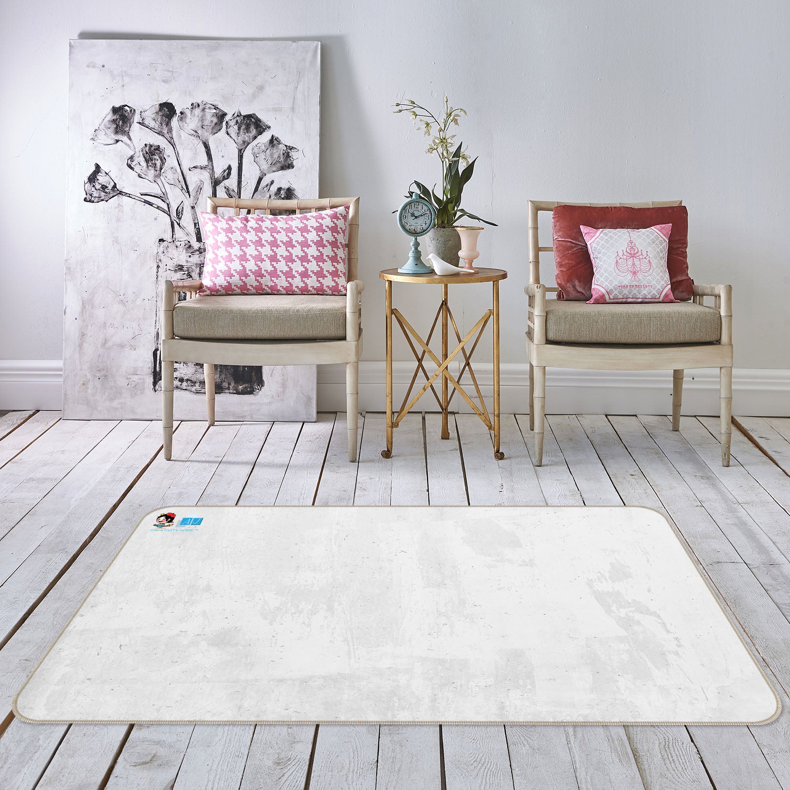 3D Simple White 3023 Rug Non Slip Rug Mat
