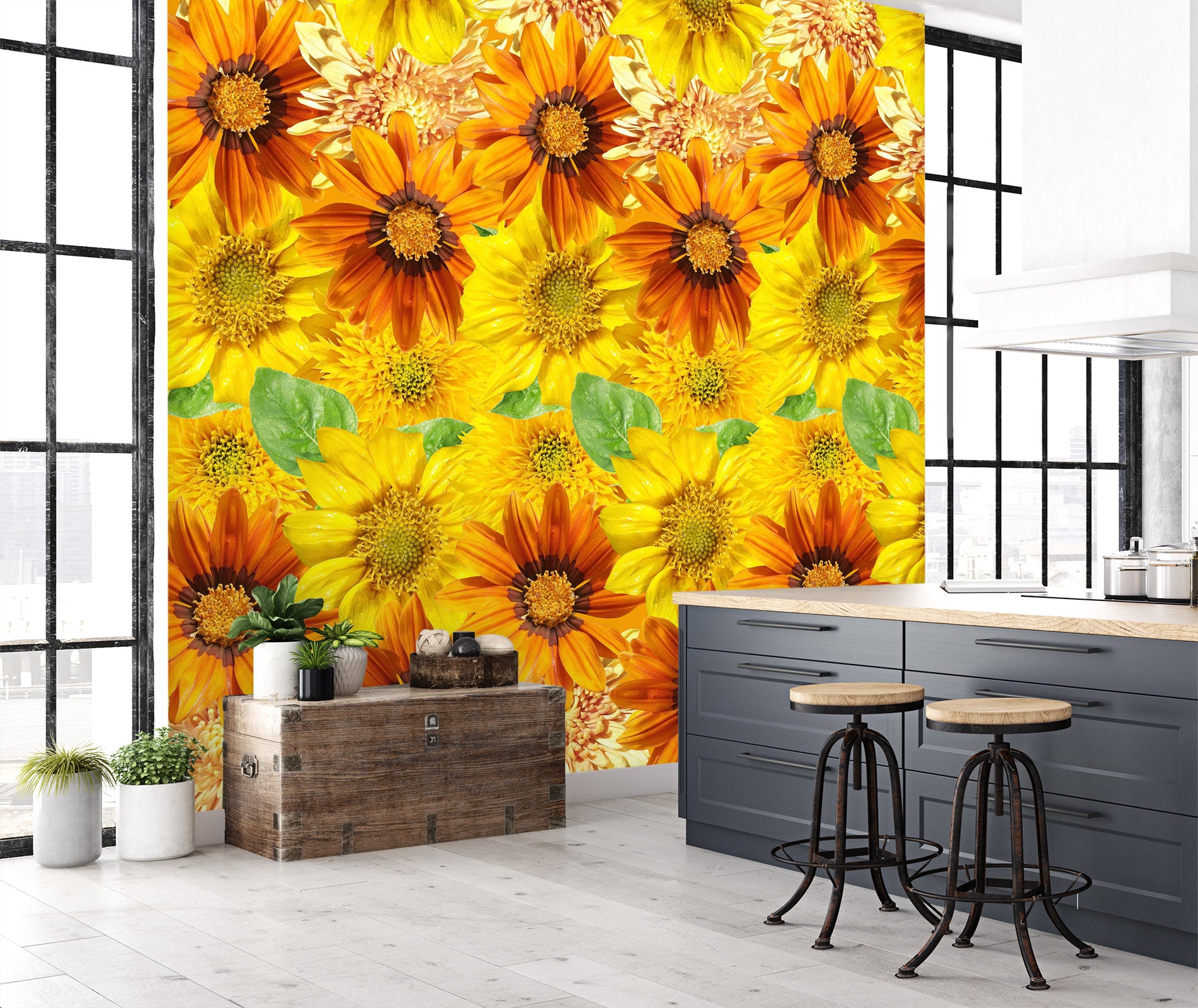 3D Yellow Sunflower 2069 Wall Mural Wall Murals