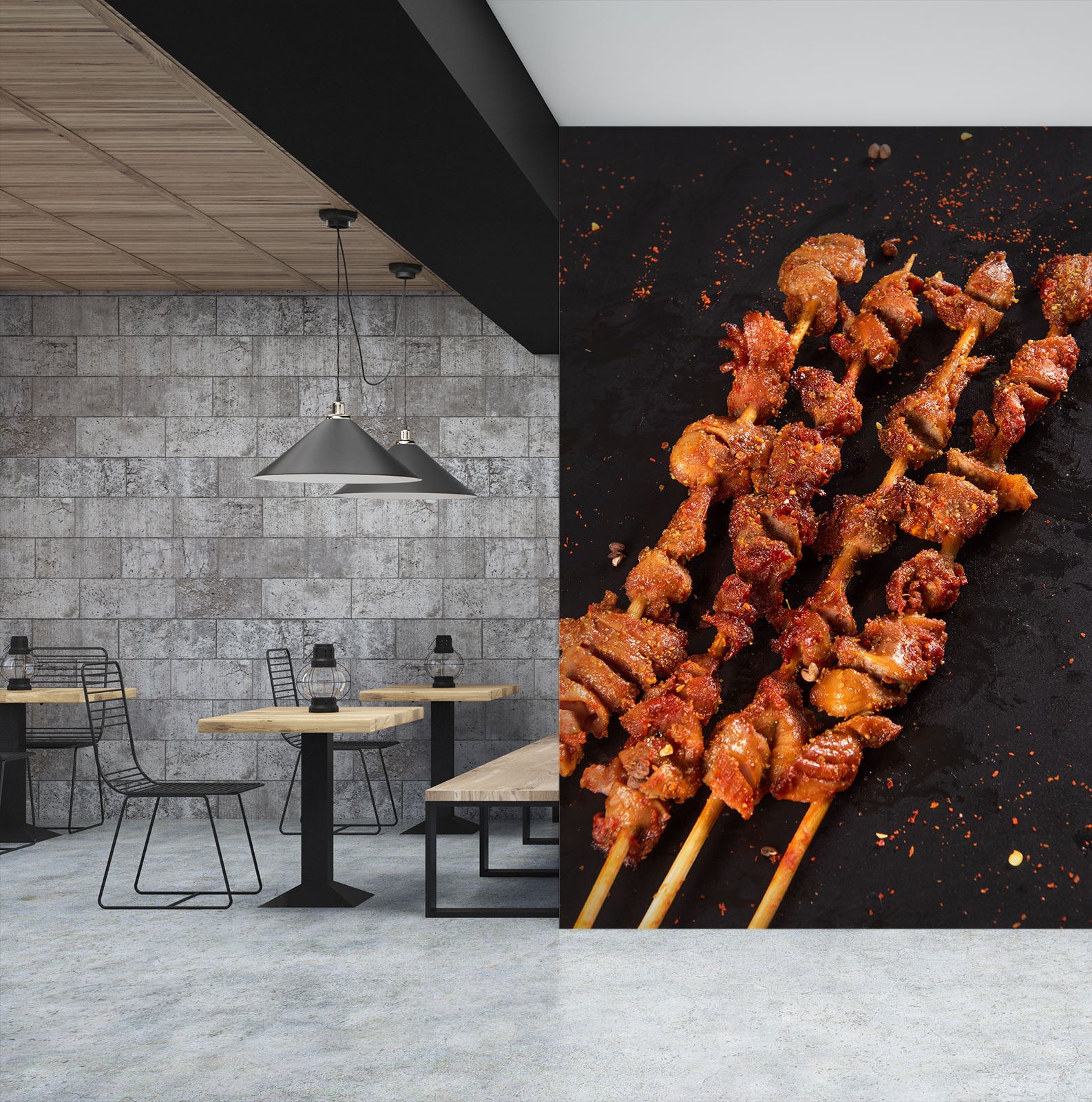 3D Grill Kebab Shop BBQ 366 Wall Mural Wall Murals Commercial