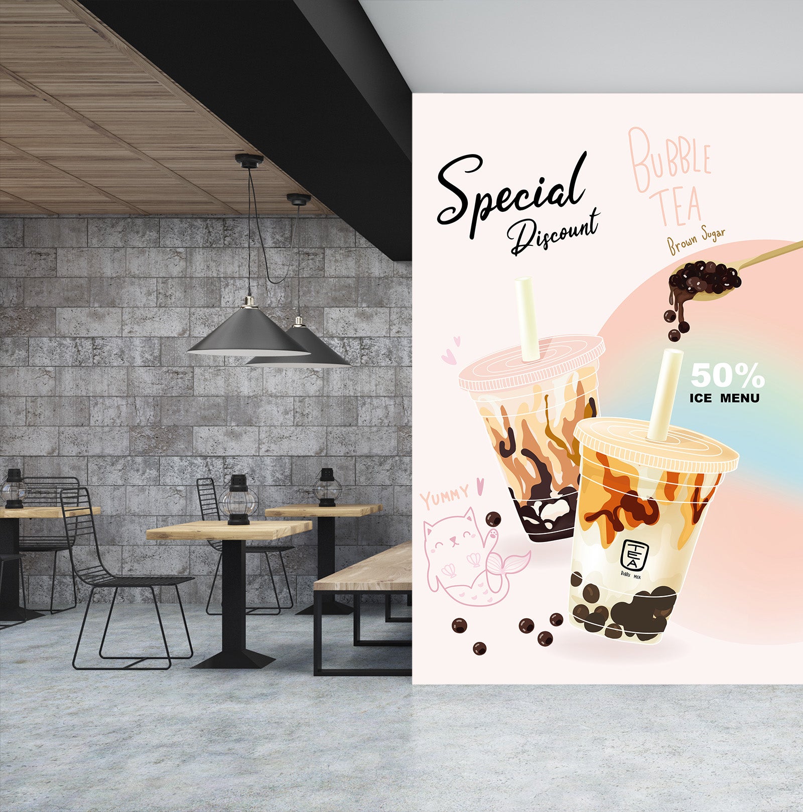 3D Pearl Tea 2118 Fruit Bubble Tea Milk Tea Shop Wall Murals
