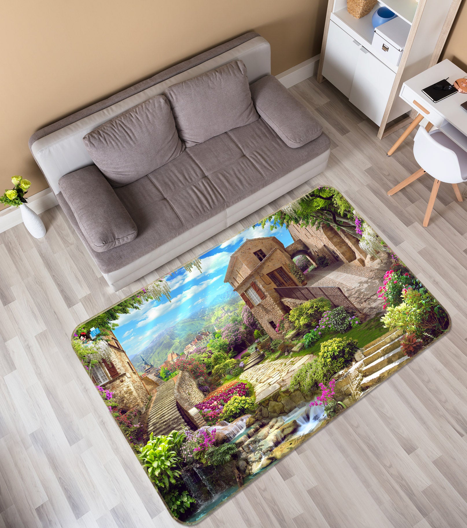 3D Fairy Tale Town 3056 Rug Non Slip Rug Mat