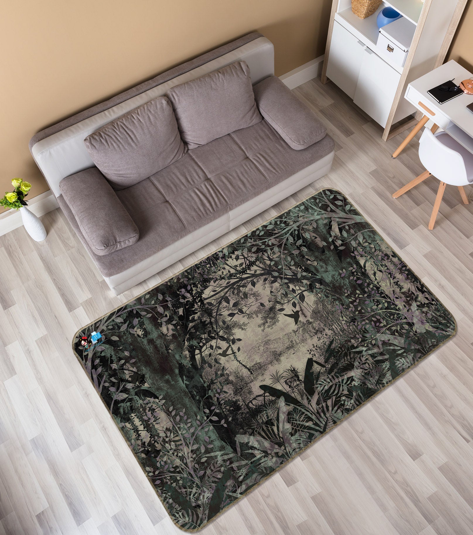 3D Tree Bird 3051 Rug Non Slip Rug Mat