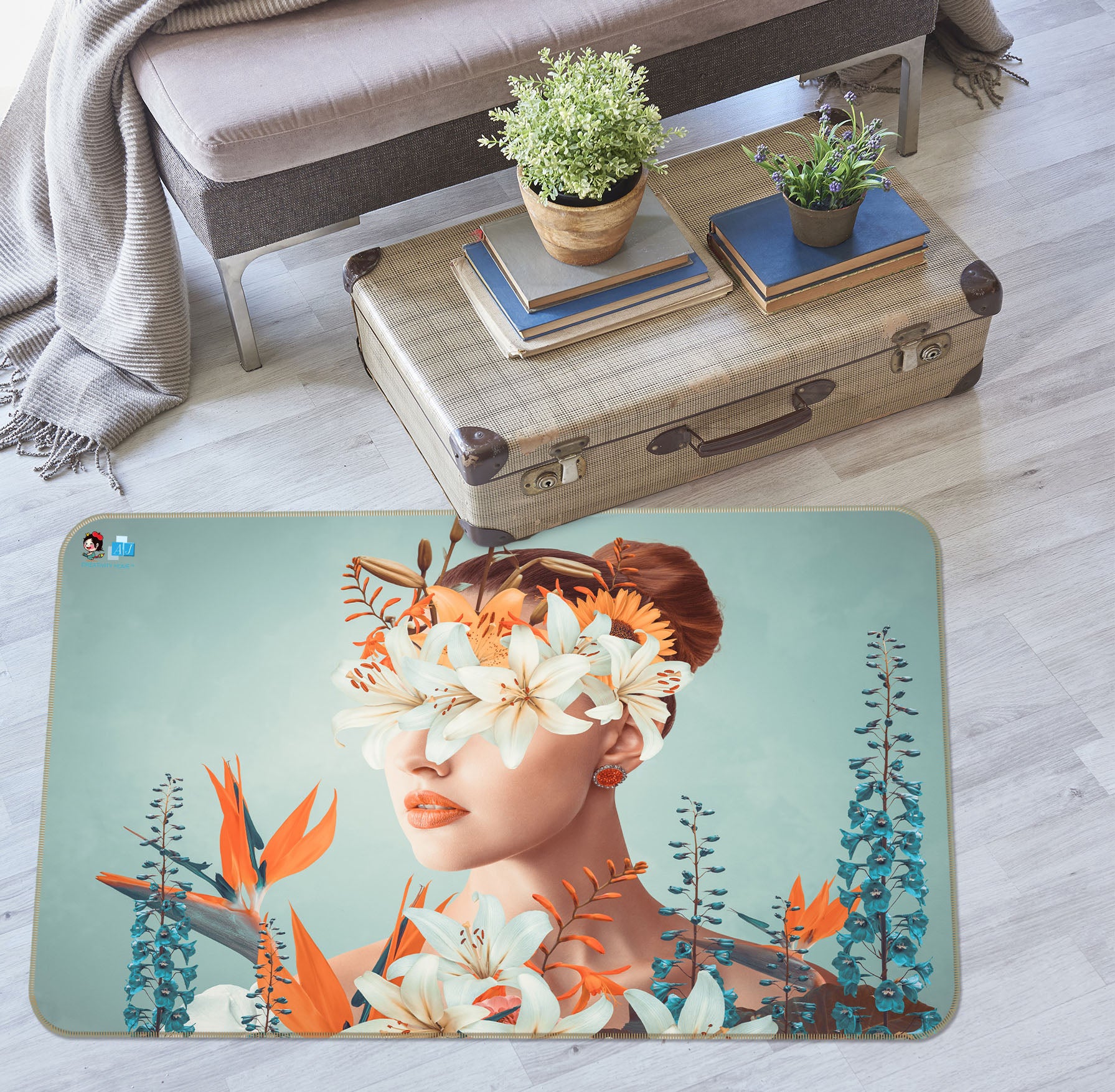 3D Flower Woman 3076 Rug Non Slip Rug Mat