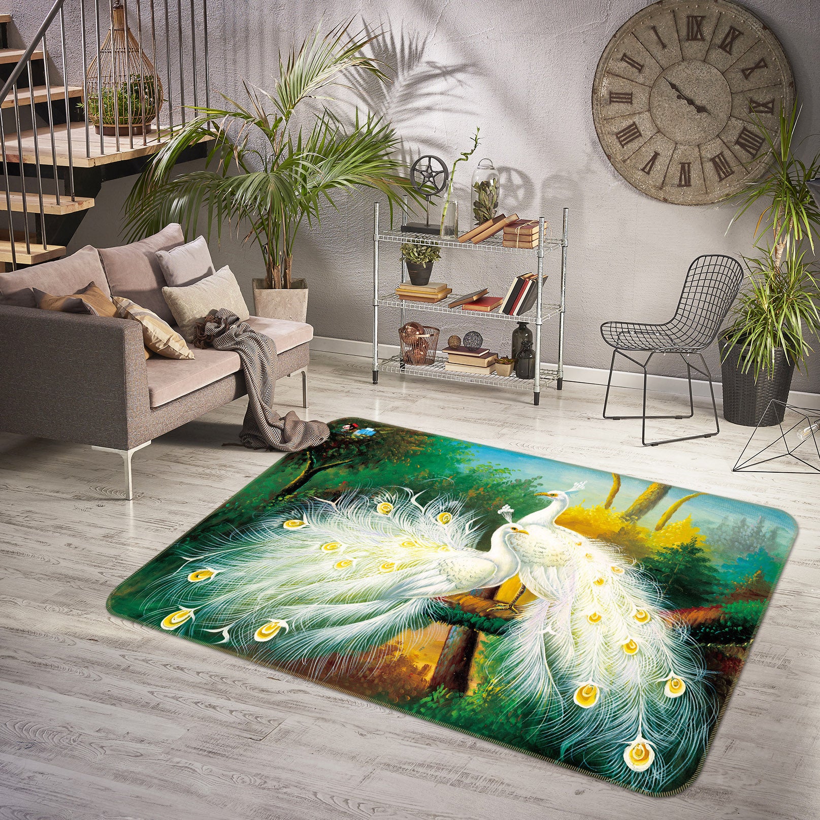 3D White Peacock 3068 Rug Non Slip Rug Mat
