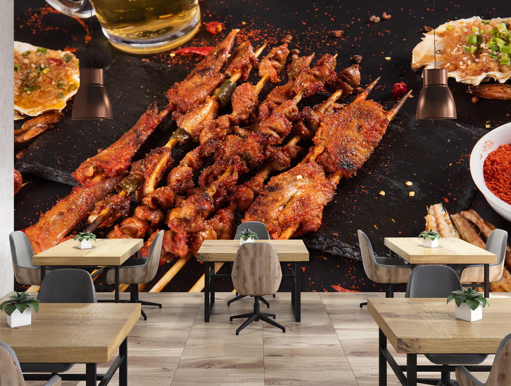 3D Grill Kebab Shop BBQ 350 Wall Mural Wall Murals Commercial