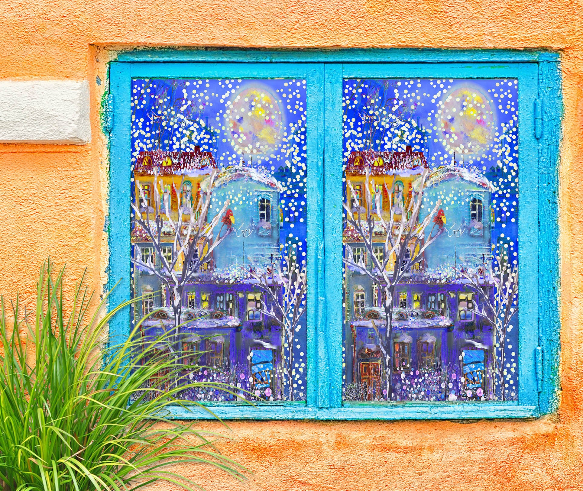 3D Graffiti House 1051 Christmas Window Film Print Sticker Cling Stained Glass Xmas