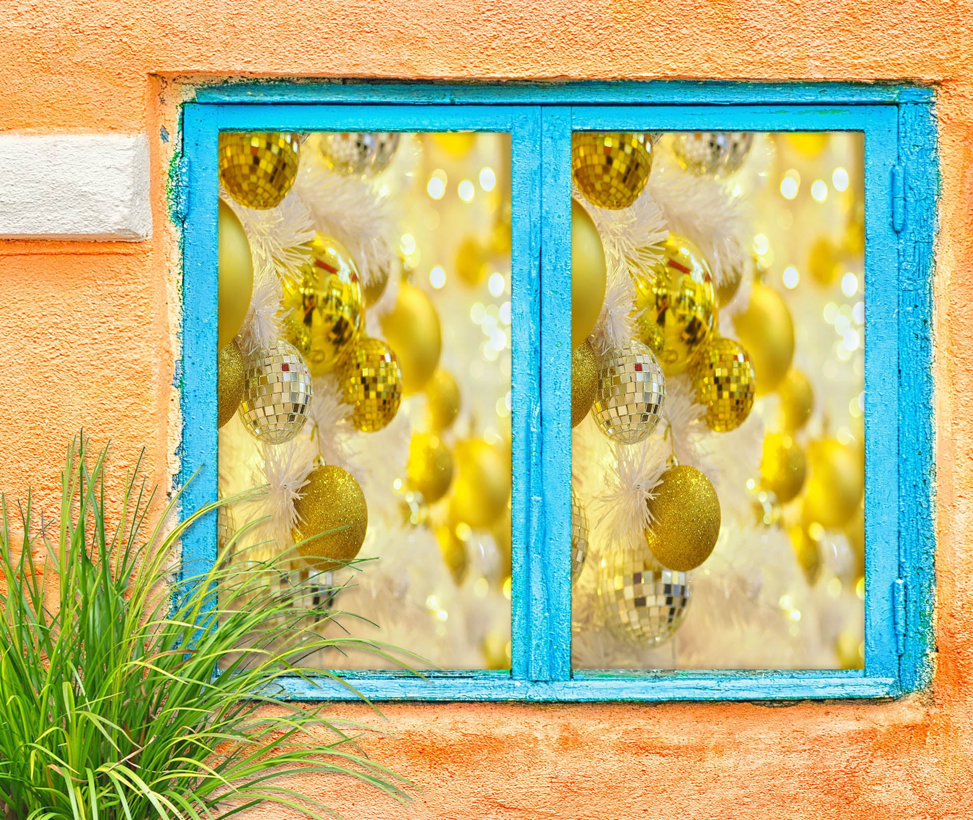 3D Yellow Ball 1017 Christmas Window Film Print Sticker Cling Stained Glass Xmas