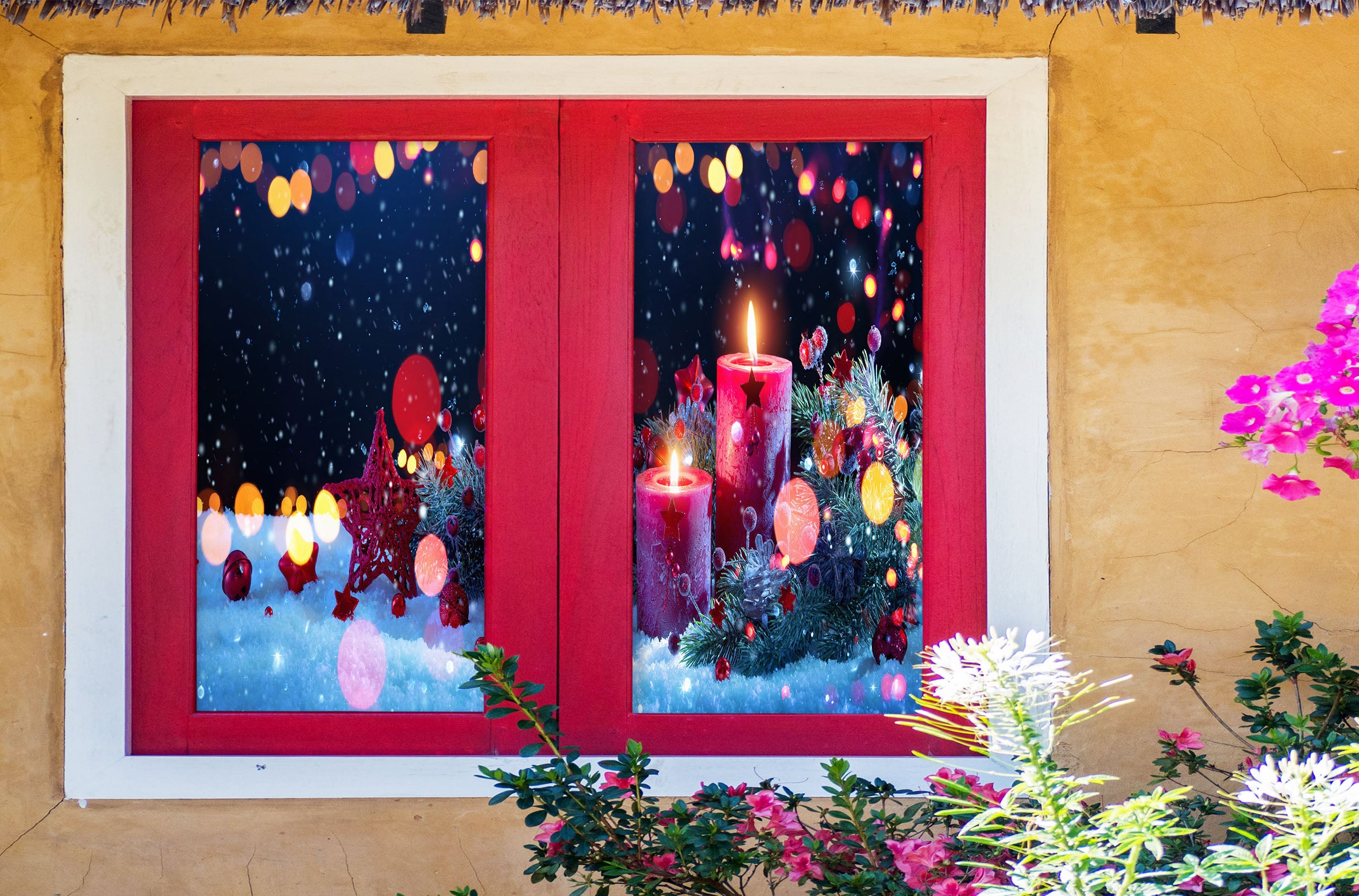 3D Star Candle 1027 Christmas Window Film Print Sticker Cling Stained Glass Xmas