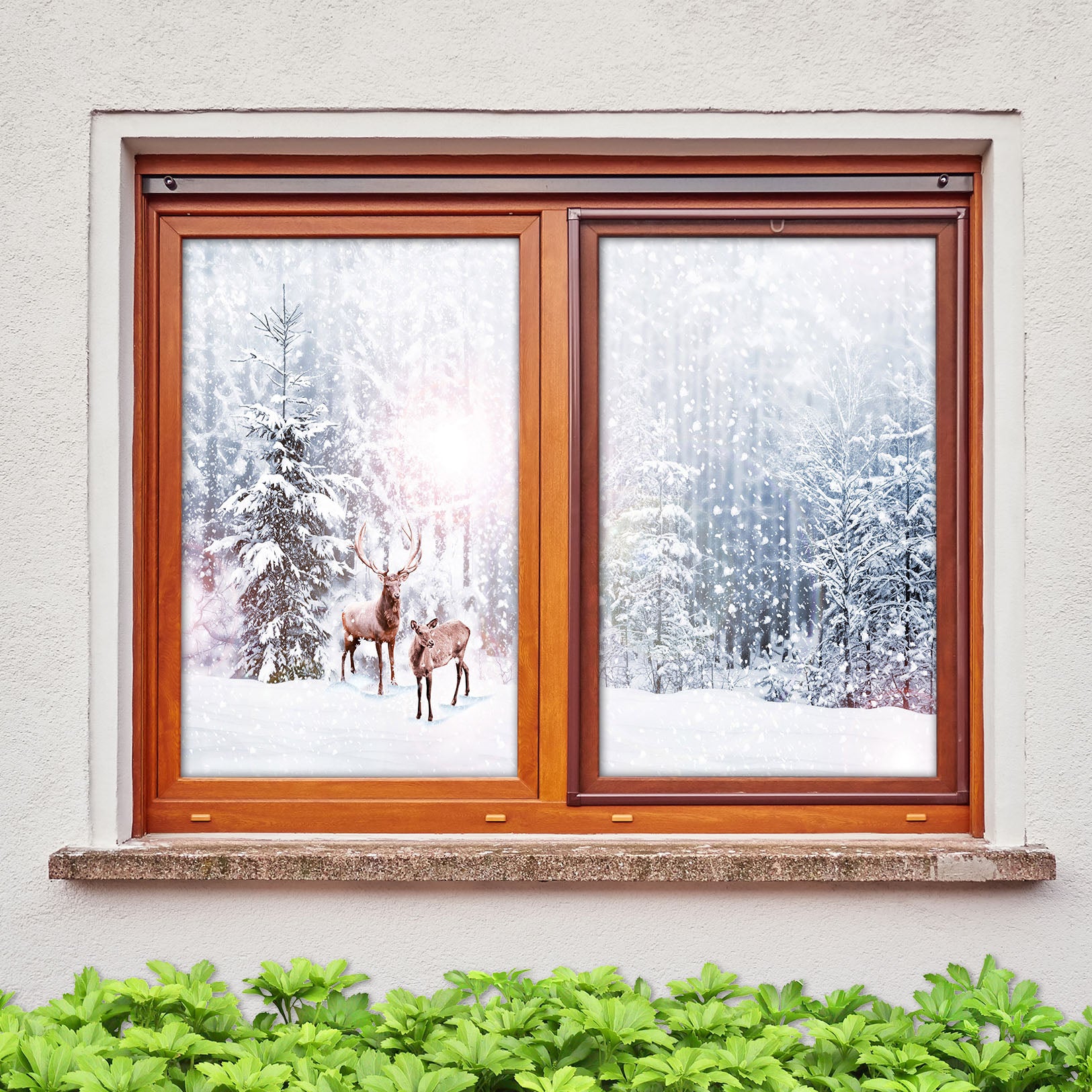 3D Snow Elk 1015 Christmas Window Film Print Sticker Cling Stained Glass Xmas