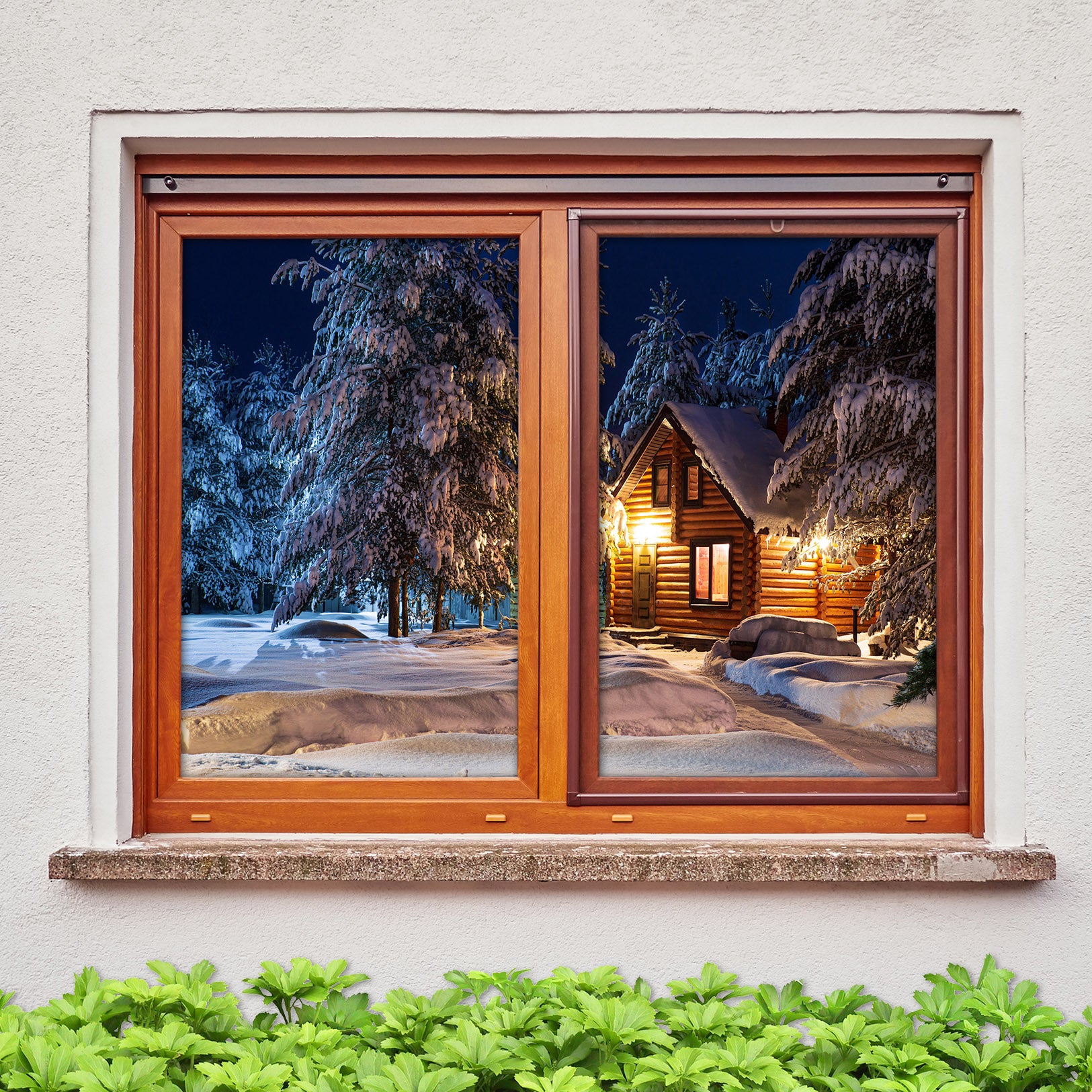 3D Night House 1042 Christmas Window Film Print Sticker Cling Stained Glass Xmas