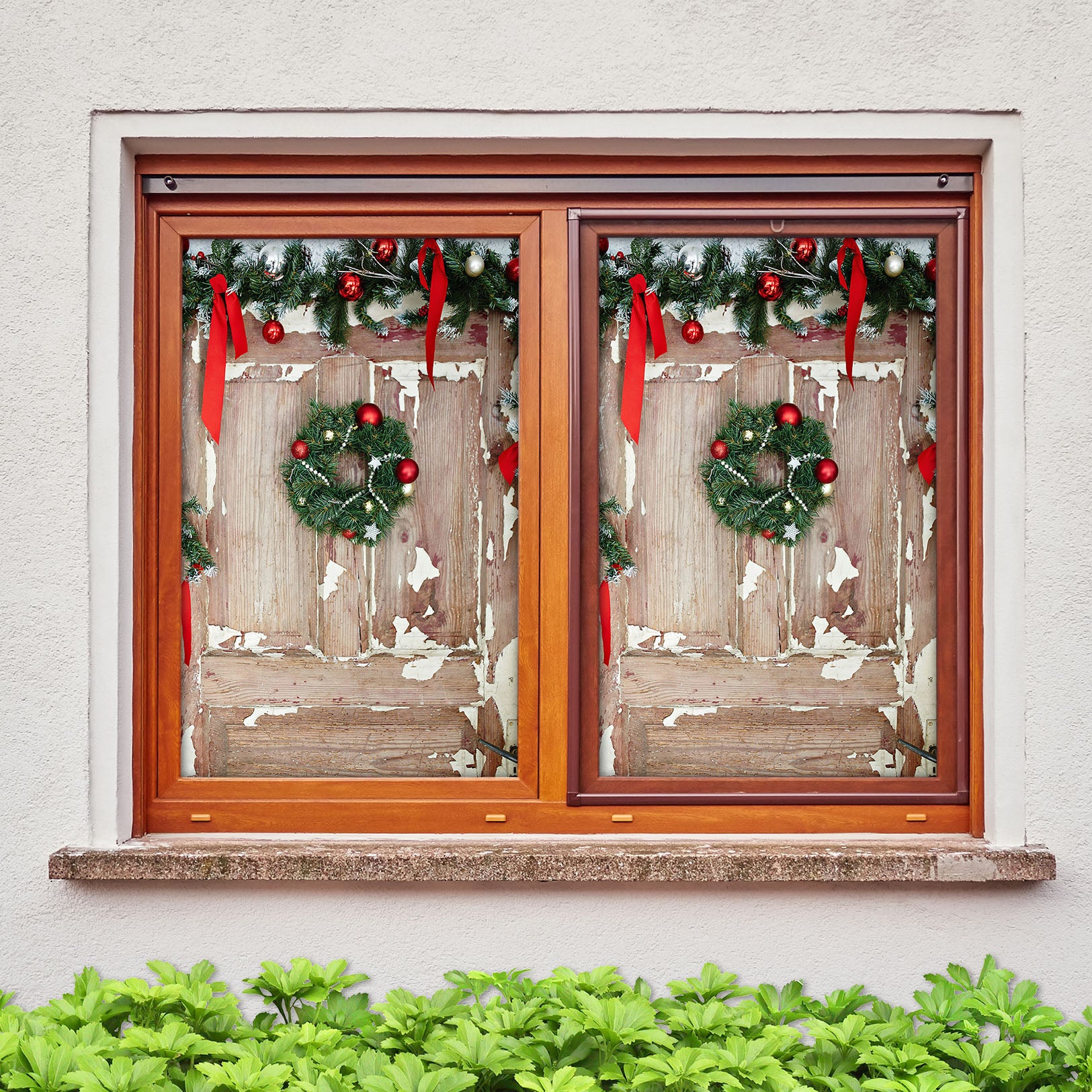 3D Wreath 1023 Christmas Window Film Print Sticker Cling Stained Glass Xmas