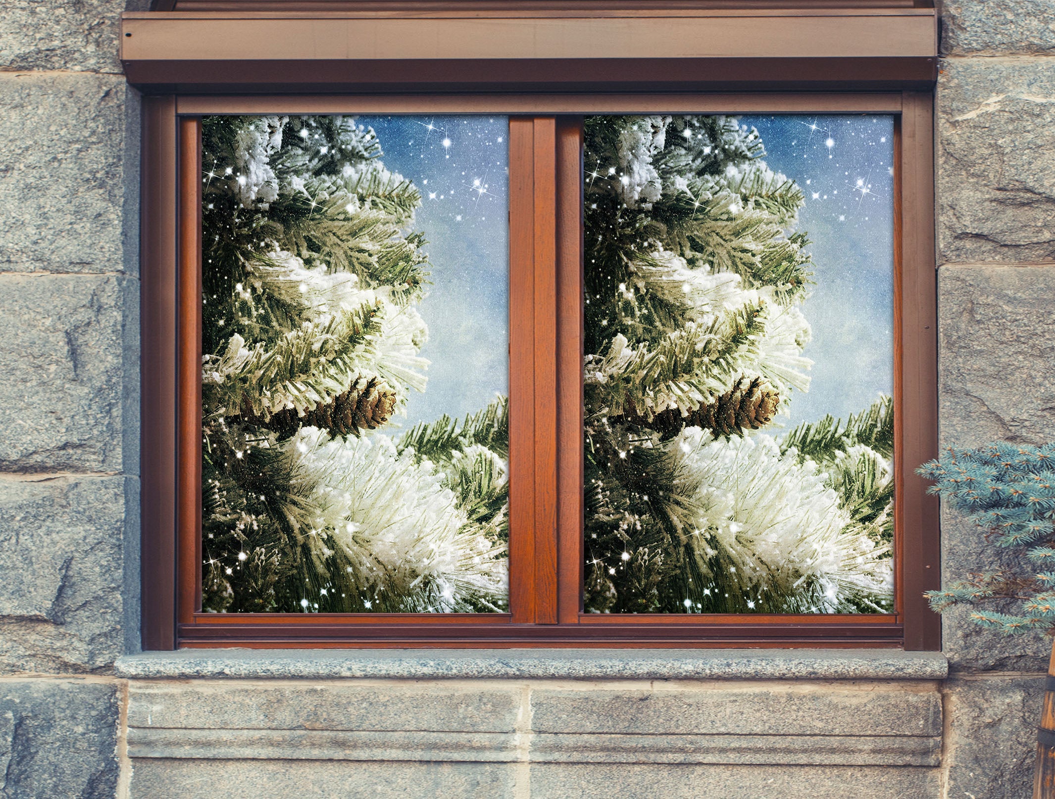 3D Star Tree 1014 Christmas Window Film Print Sticker Cling Stained Glass Xmas