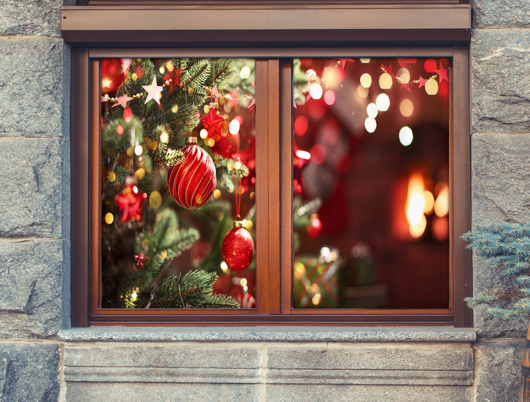 3D Red Ball Light 1031 Christmas Window Film Print Sticker Cling Stained Glass Xmas