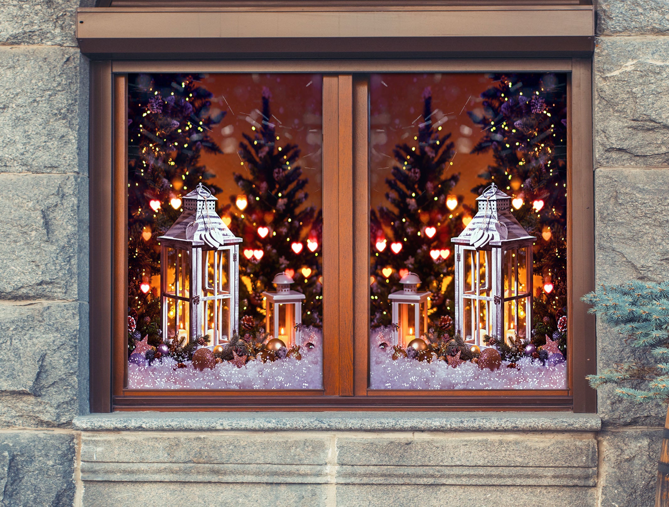 3D Love Tree 1034 Christmas Window Film Print Sticker Cling Stained Glass Xmas