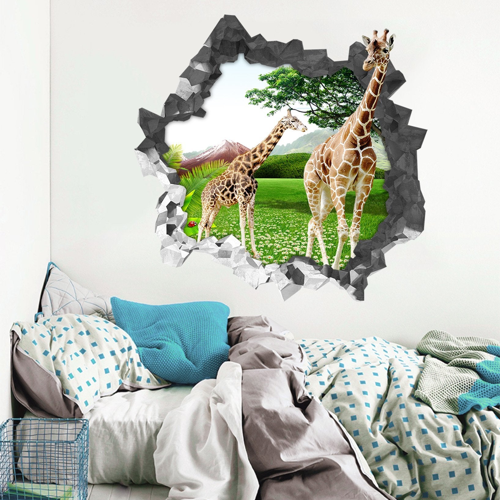 3D Lawn Giraffes 6 Broken Wall Murals Wallpaper AJ Wallpaper