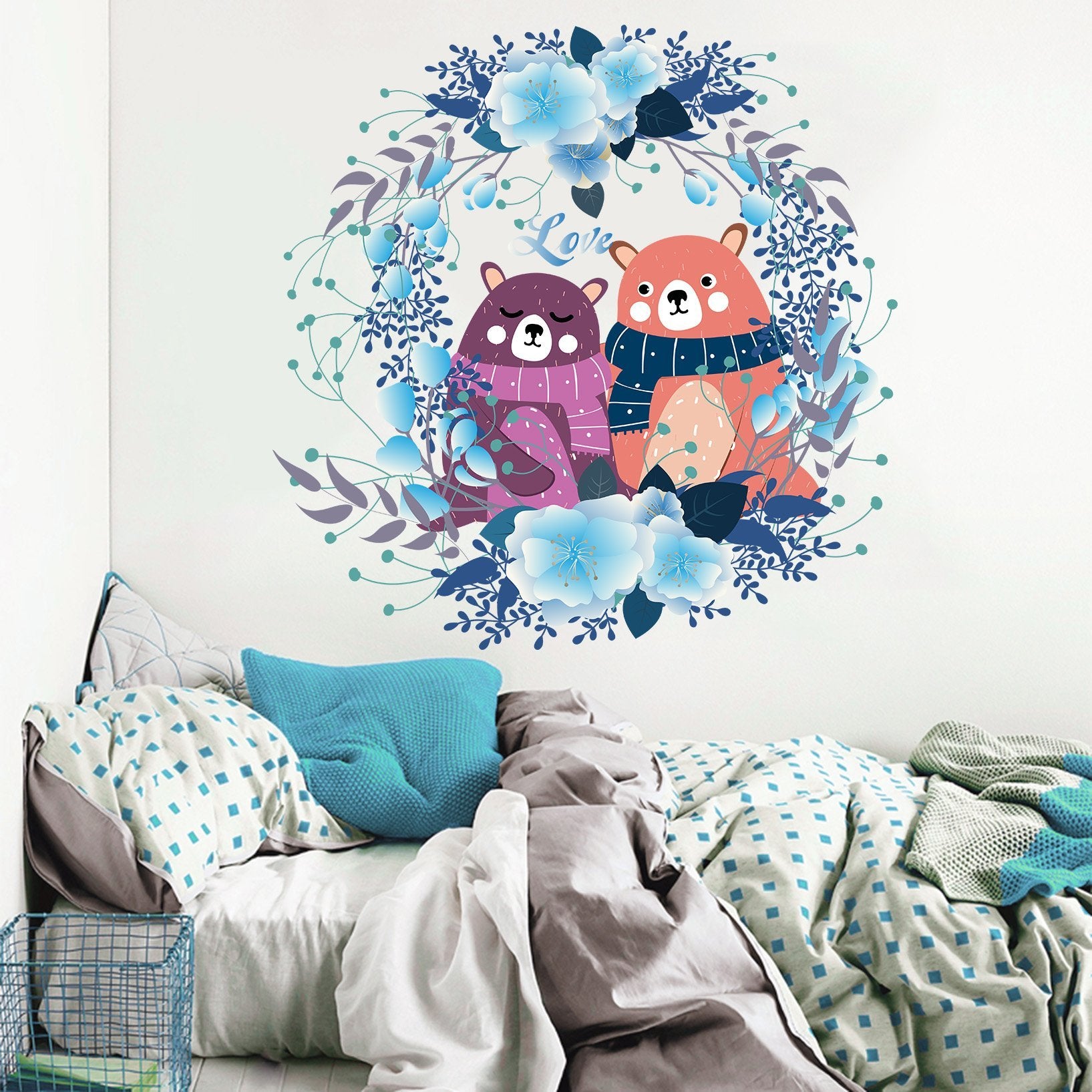 3D Brown Bear Flower 005 Wall Stickers Wallpaper AJ Wallpaper