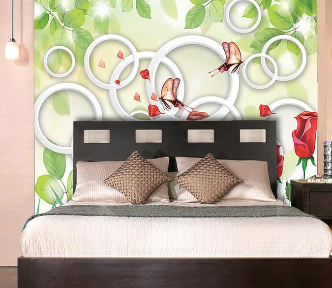 3D Red Charming Flowers And Butterfly Wallpaper AJ Wallpaper 1