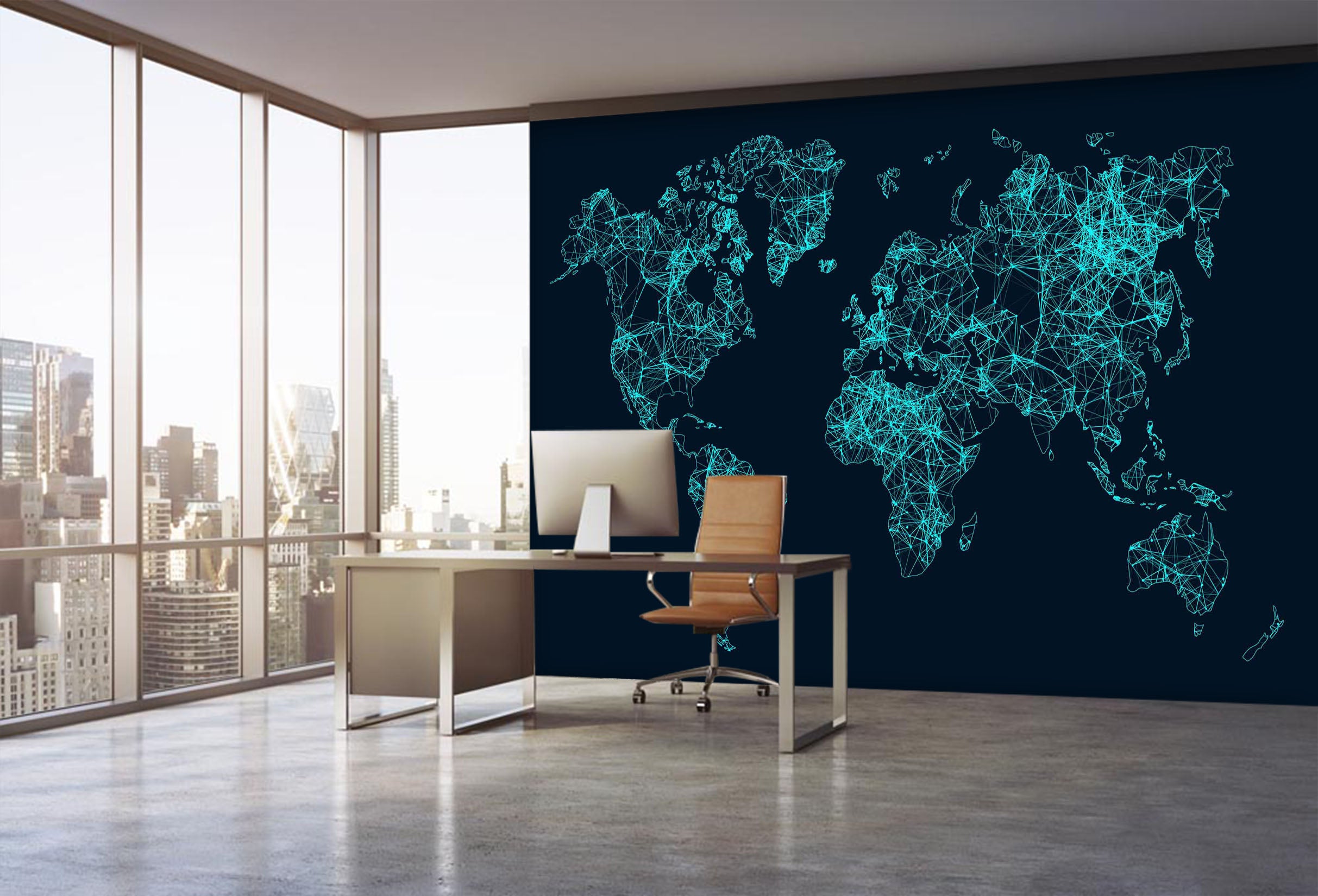 3D Black Land 2163 World Map Wall Murals