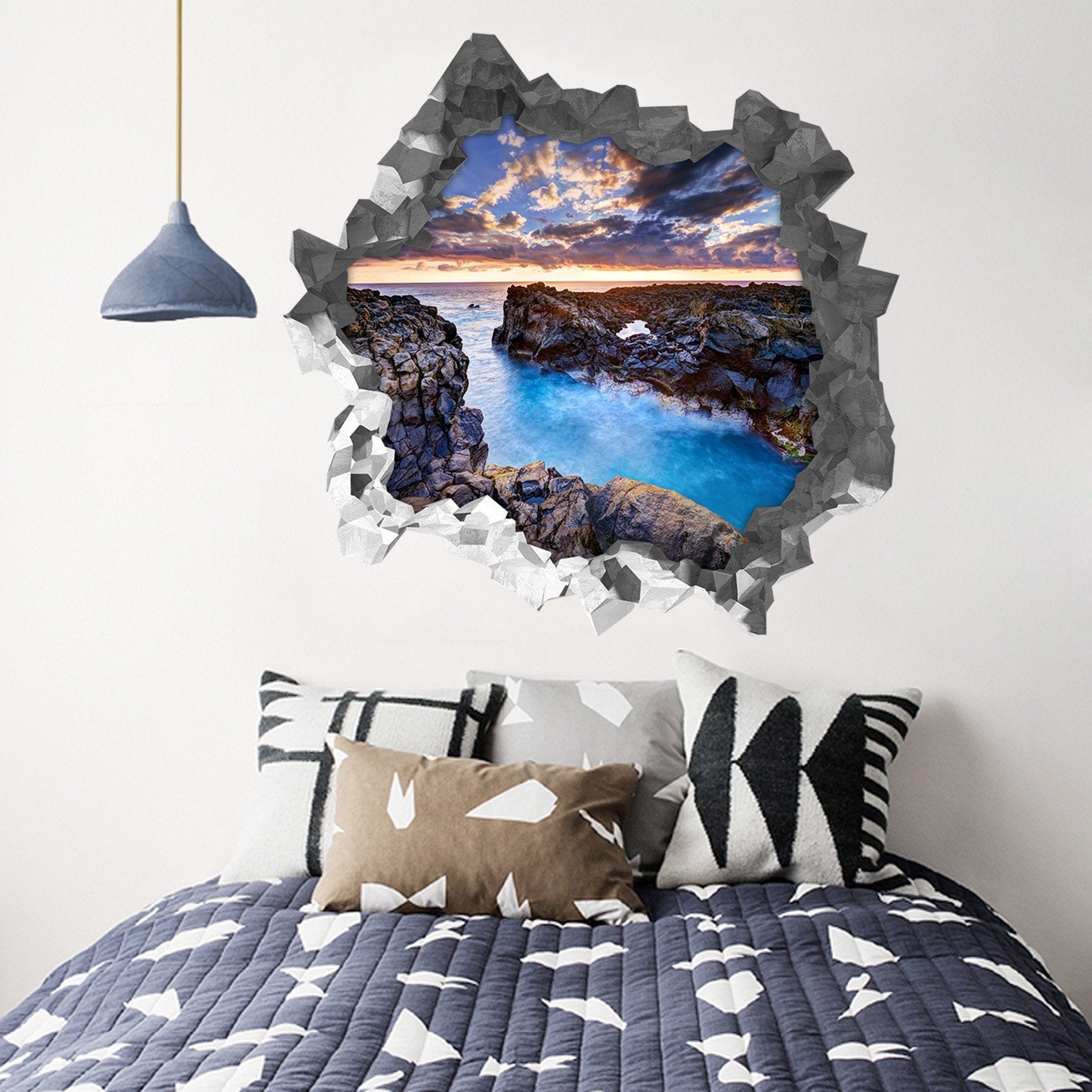 3D Sea Sunset View 183 Broken Wall Murals Wallpaper AJ Wallpaper