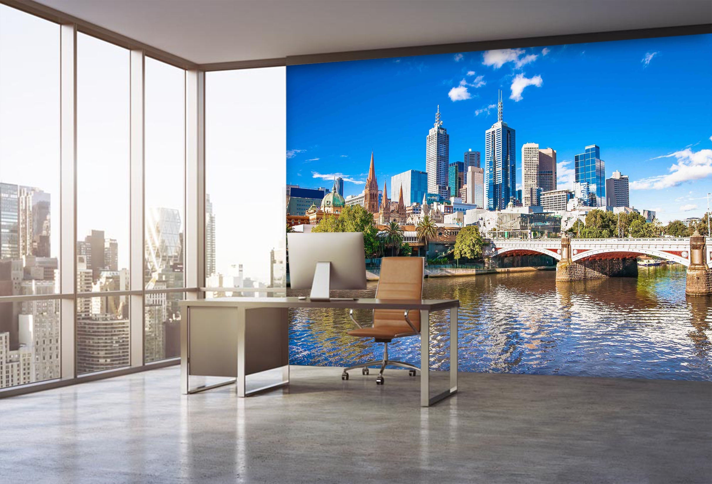 3D City Building Bridge 029 Wall Murals Wallpaper AJ Wallpaper 2