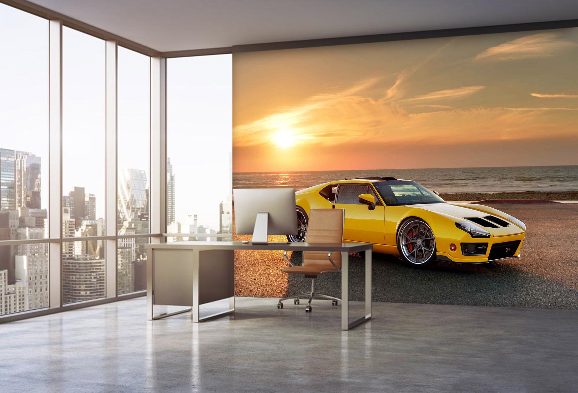 3D Sunset Sports Car 265 Vehicle Wall Murals