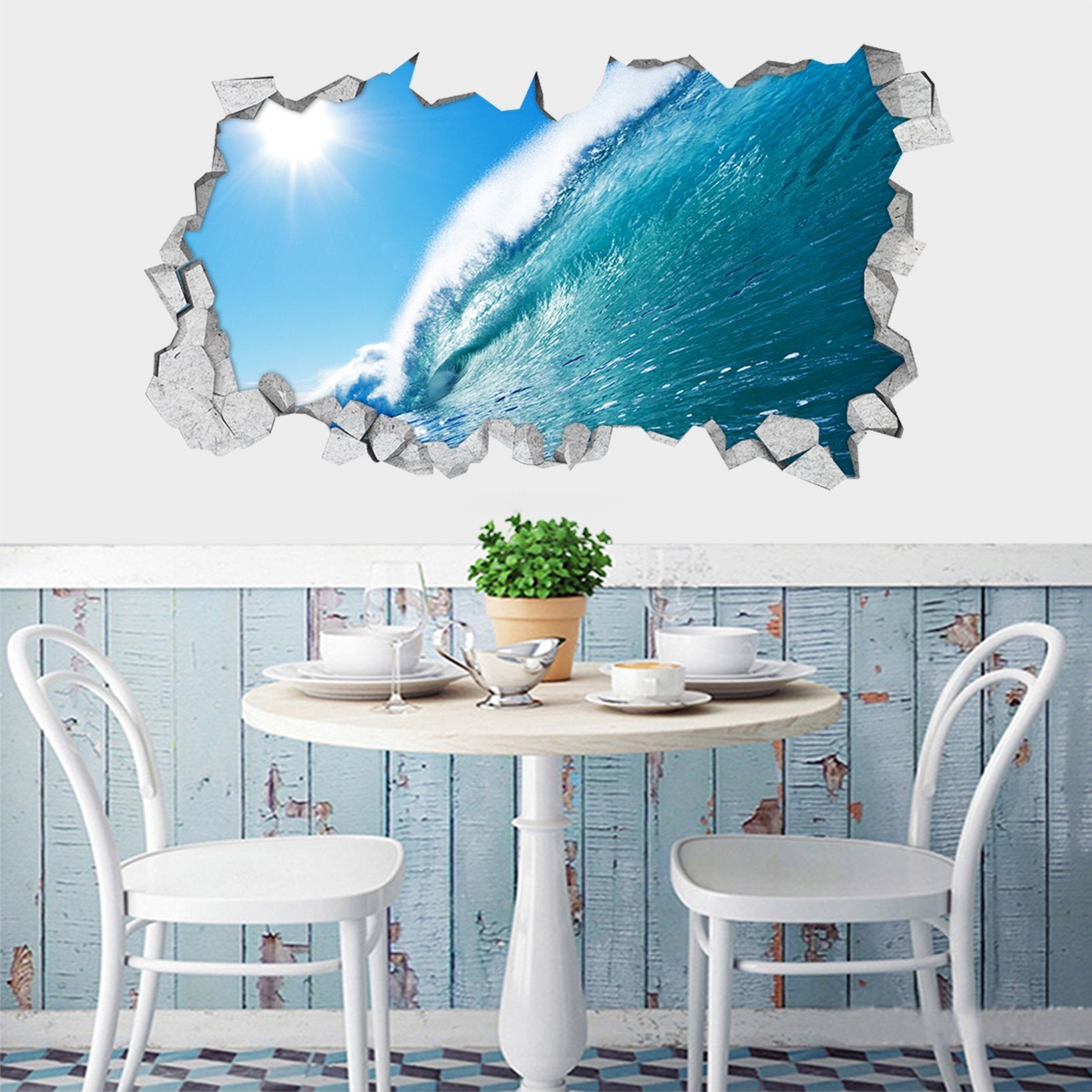 3D Blue Ocean High Wave 113 Broken Wall Murals Wallpaper AJ Wallpaper