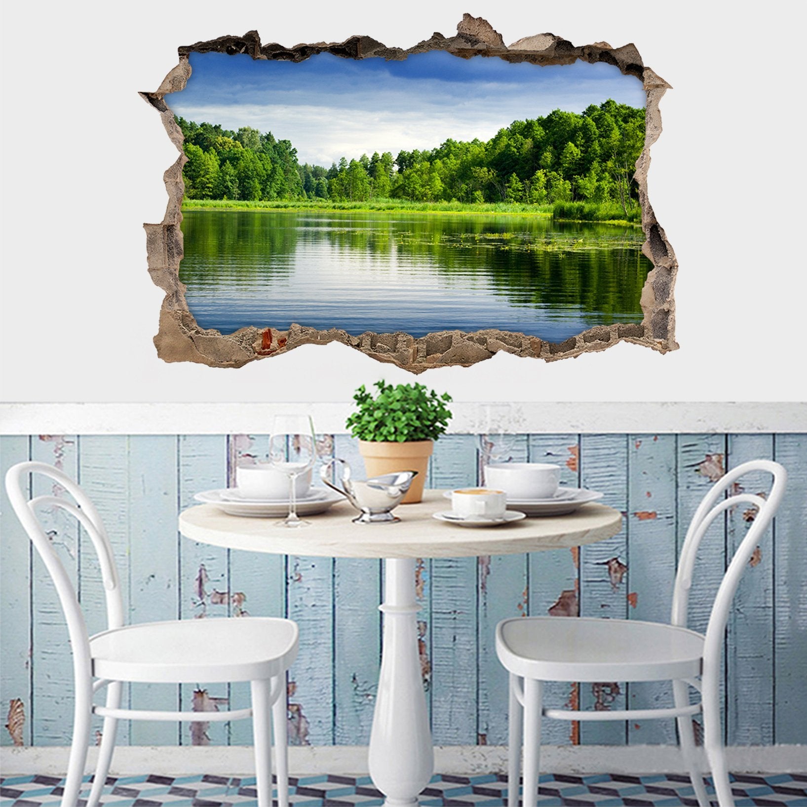 3D Green Lake Scenery 392 Broken Wall Murals Wallpaper AJ Wallpaper
